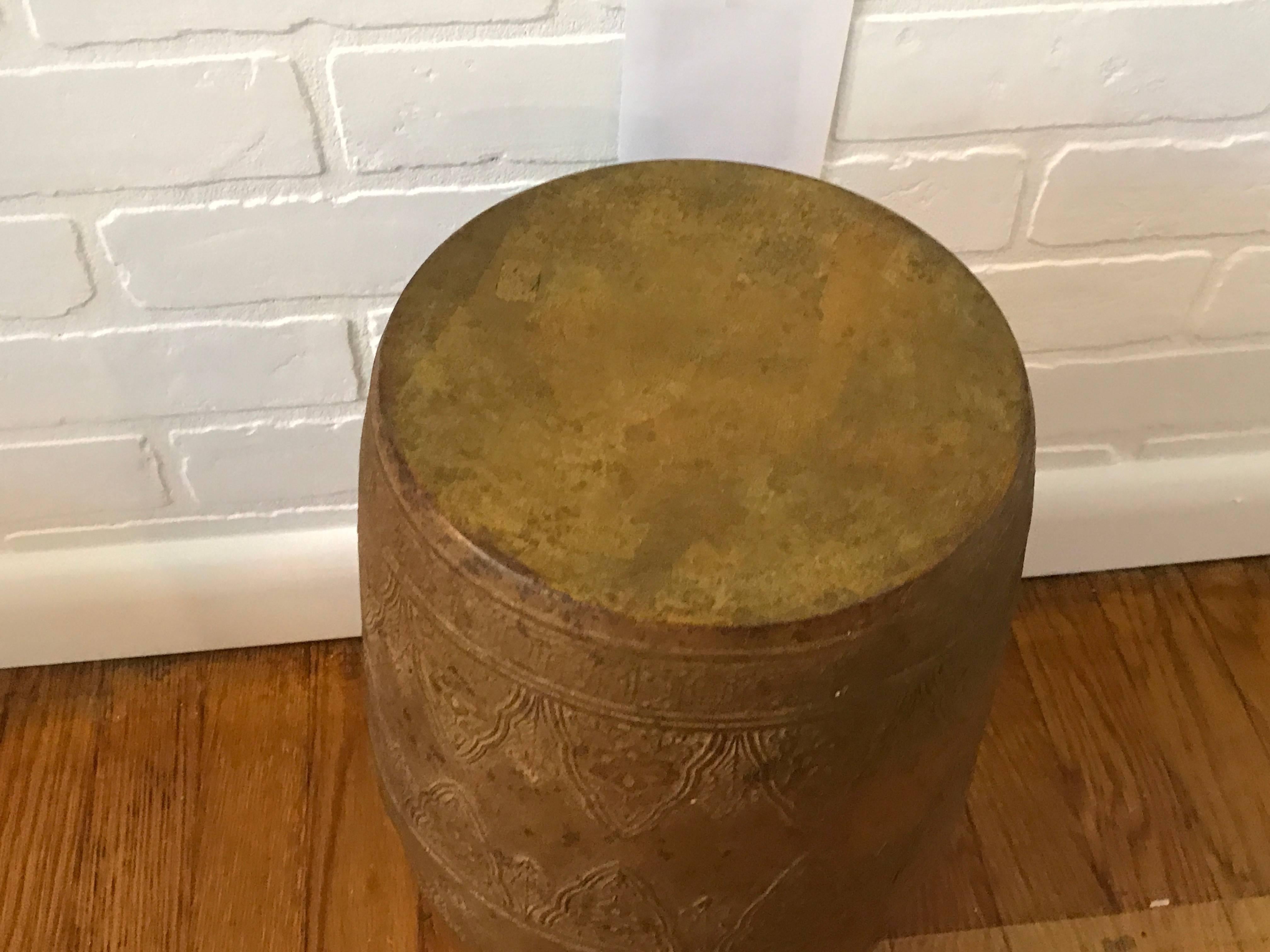 Offered is a fabulous, 1970s James Mont style metal garden stool that doubles as a side table. Removable lid.