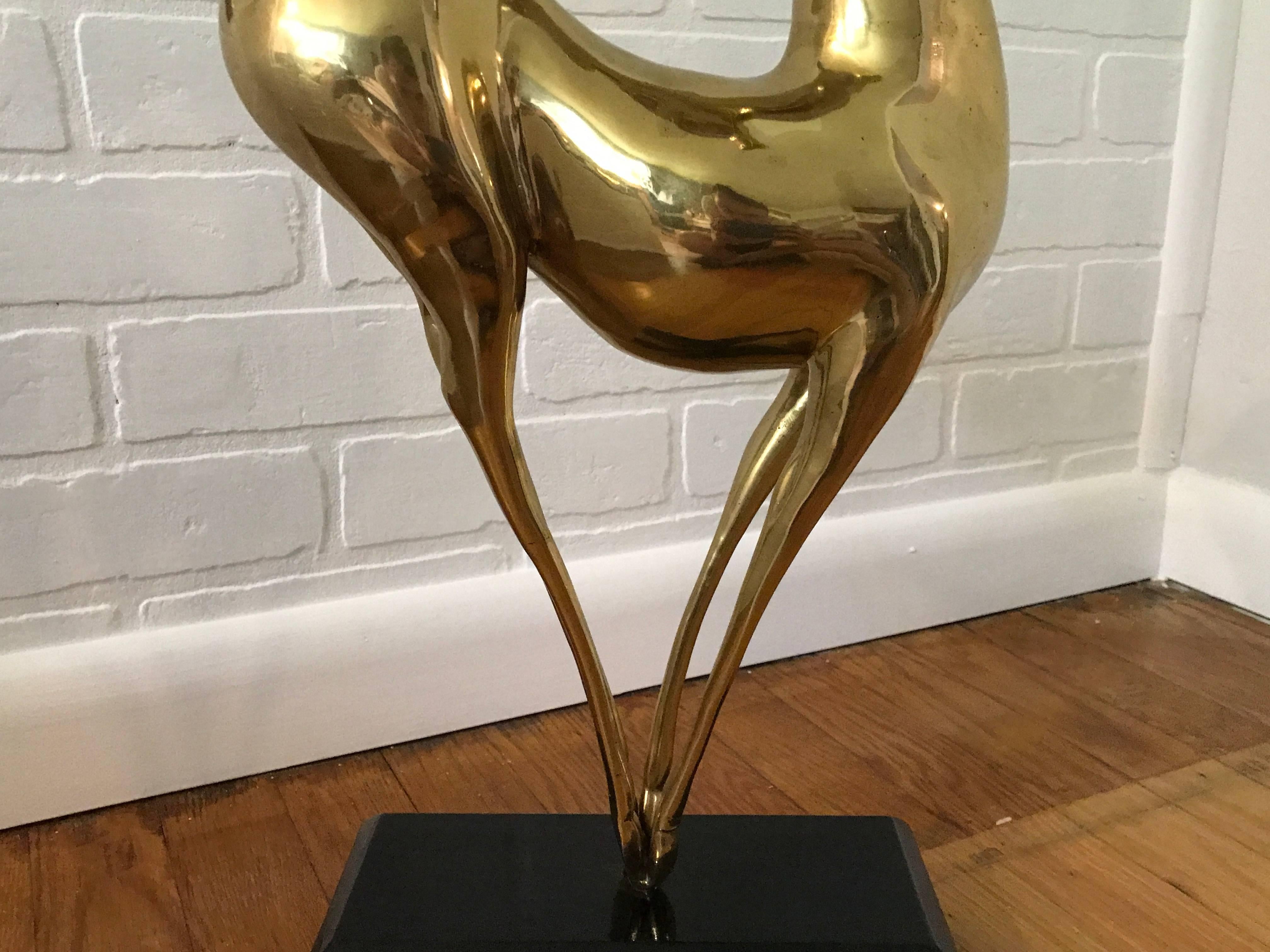 Modern 1960s Italian Brass Deer Sculpture on Lacquered Stand