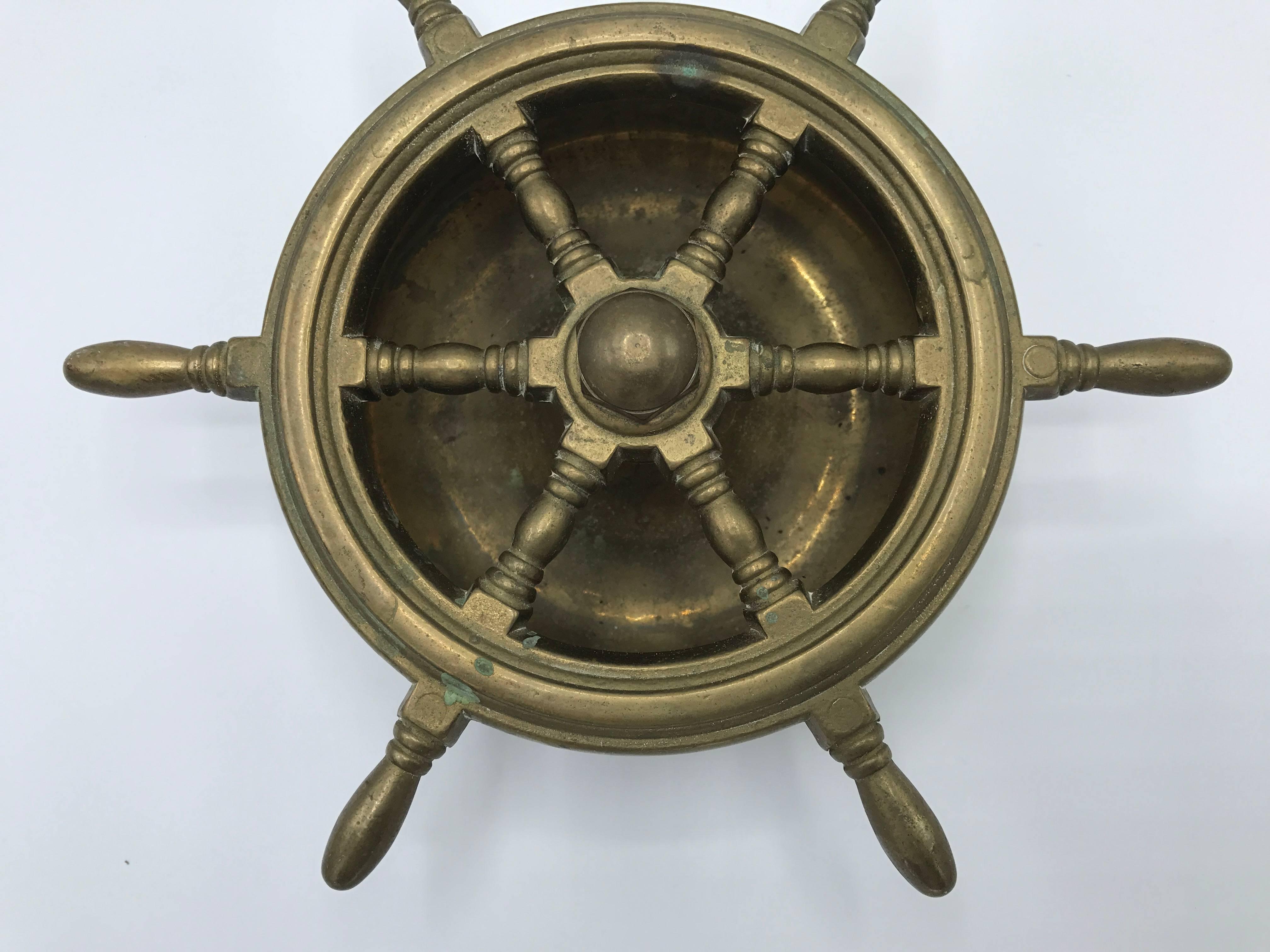Mid-Century Modern 1950s Italian Brass Nautical Ship Wheel Ashtray