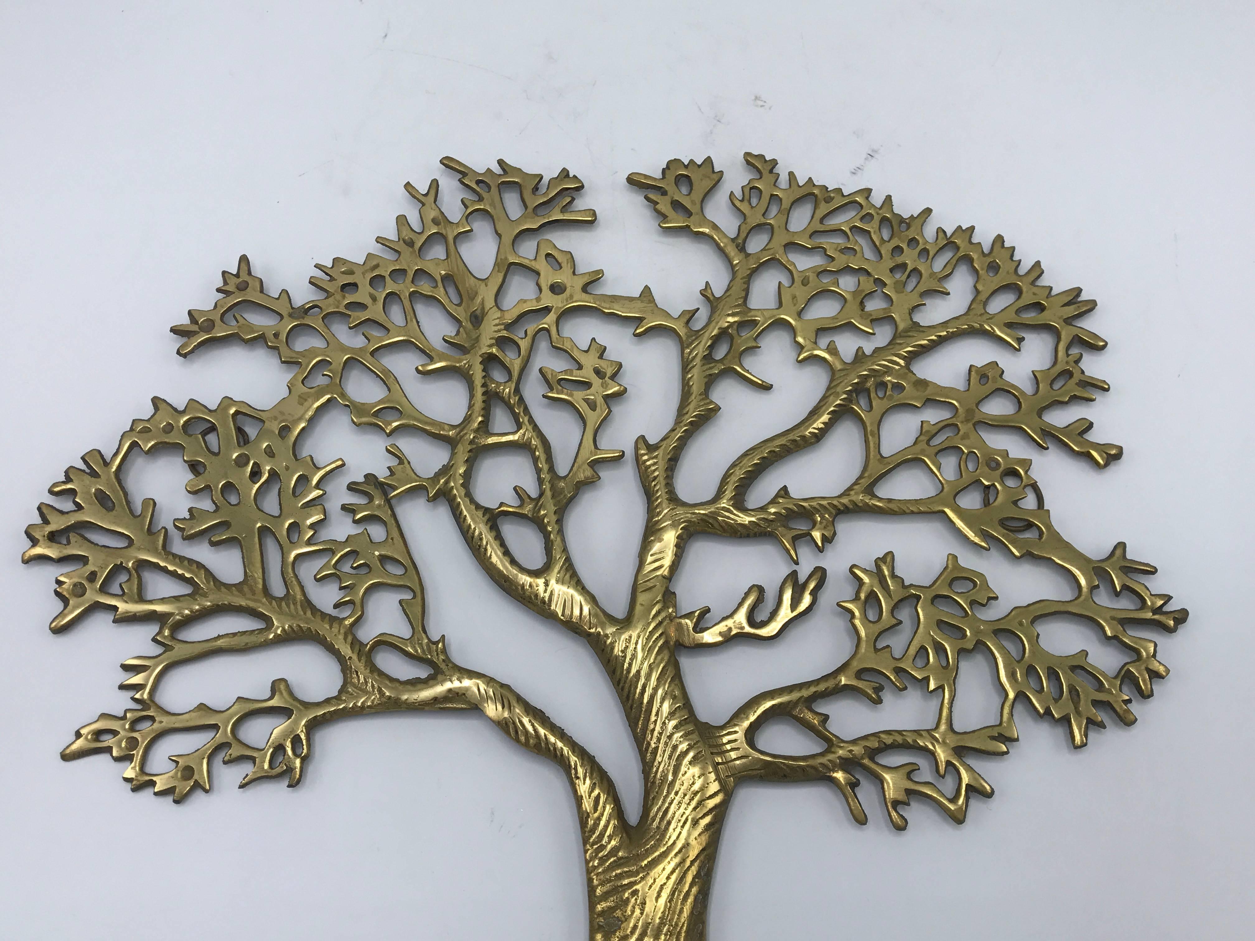 Offered is a fabulous, 1960s Italian brass tree of Life wall, bonsai tree hanging sculpture. Two hooks on backside. Light patina, can be polished.