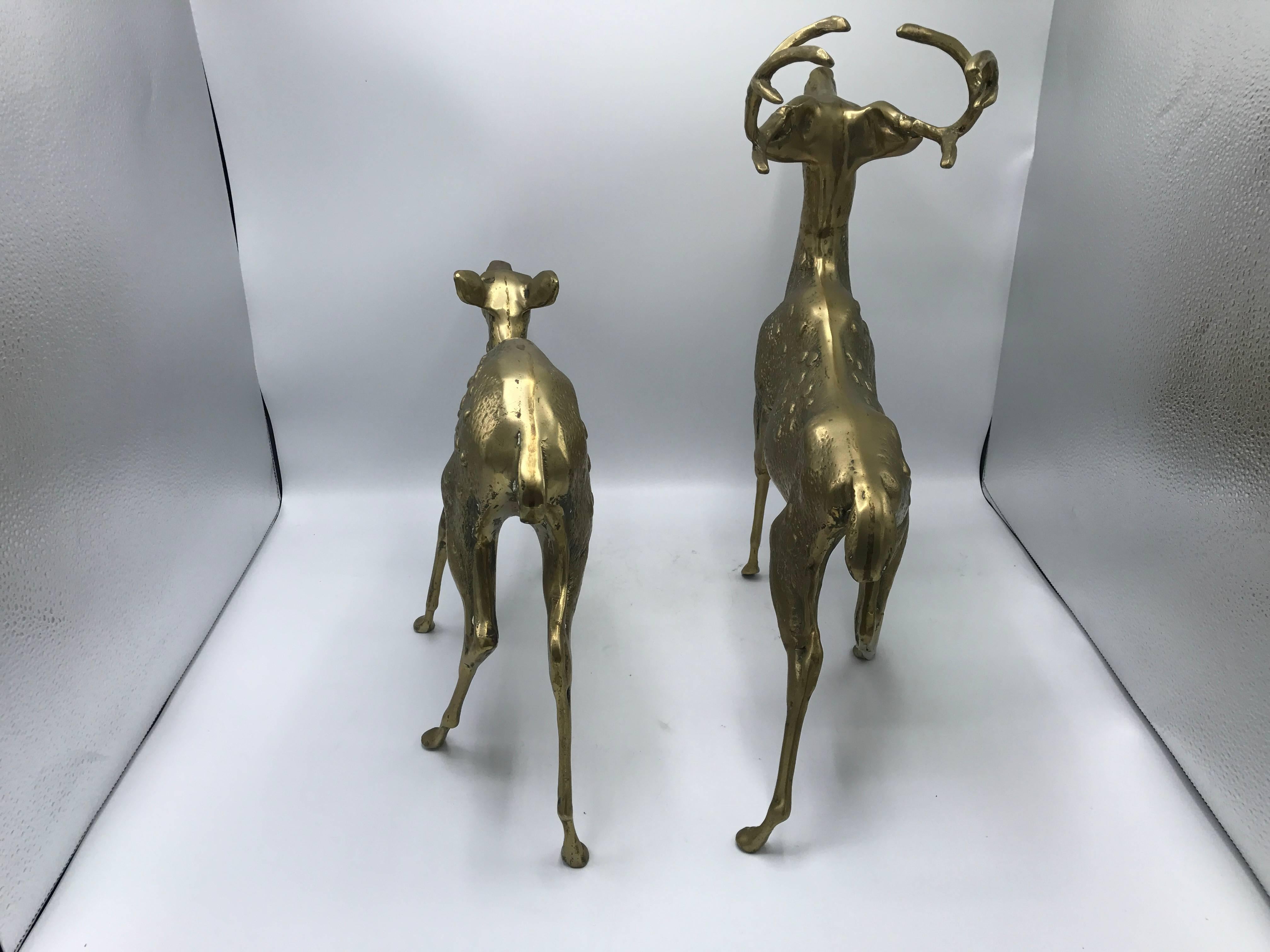 1960s Brass Deer Male and Female Sculptures, Pair In Excellent Condition In Richmond, VA