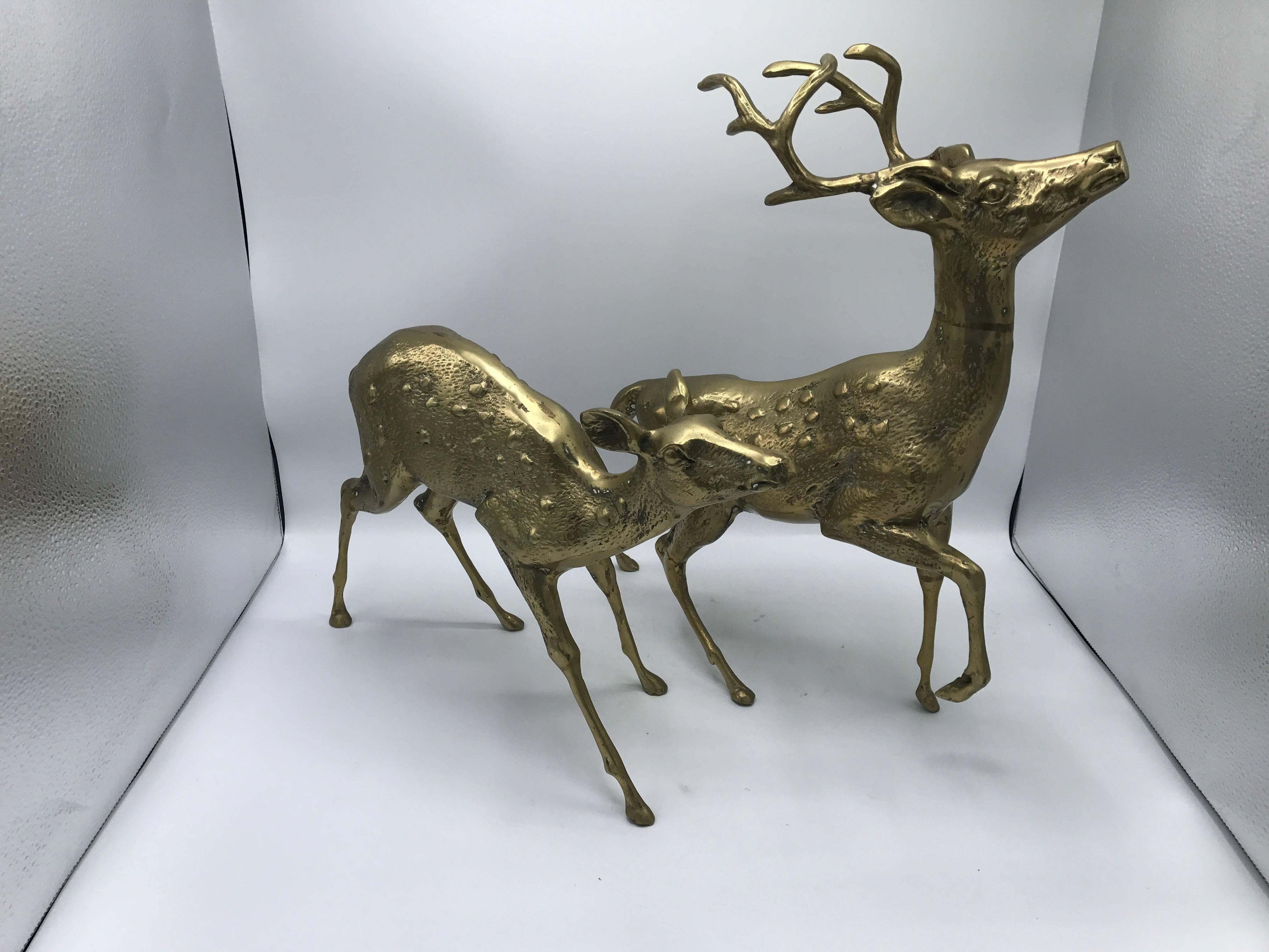Modern 1960s Brass Deer Male and Female Sculptures, Pair