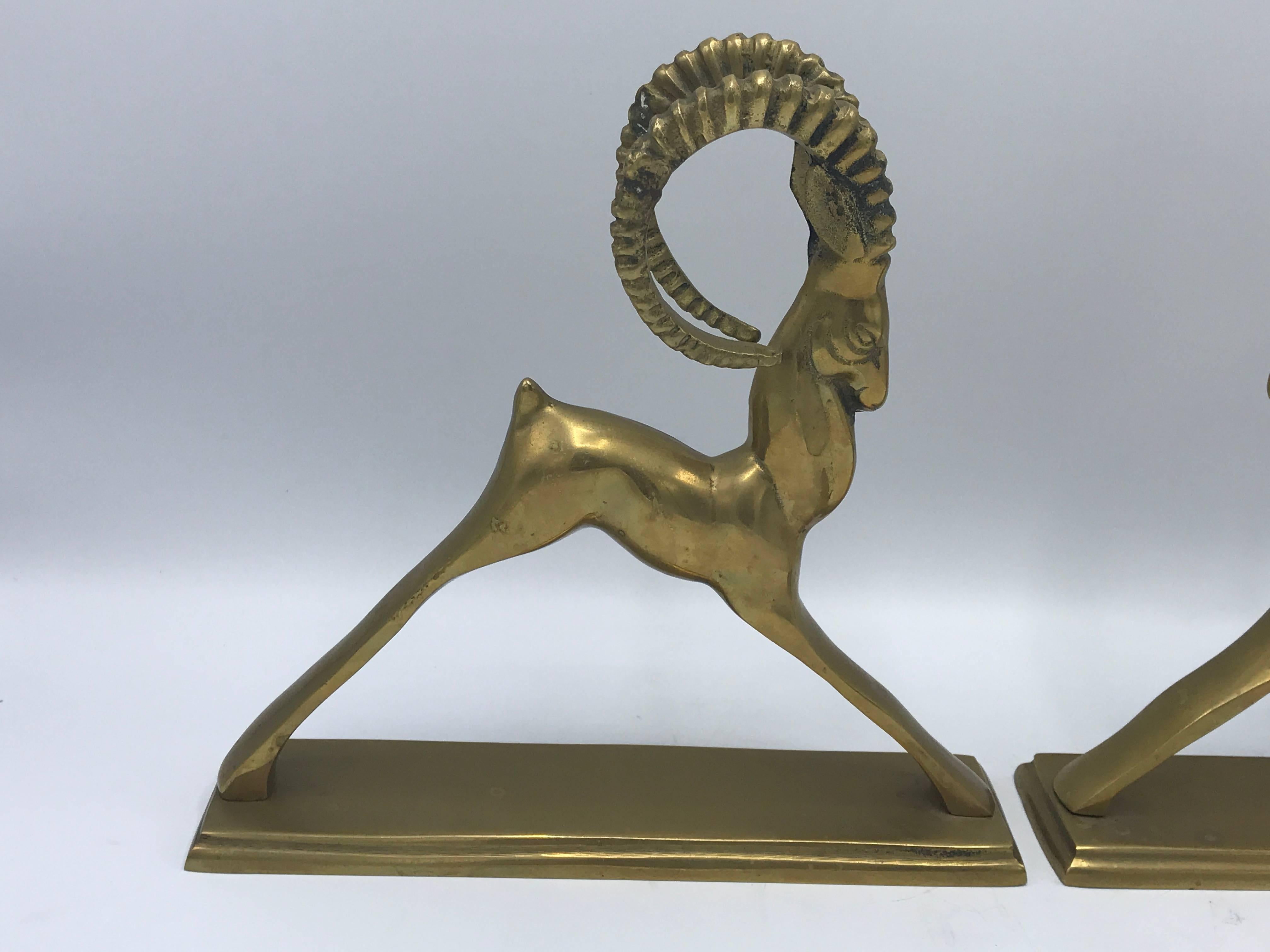 Offered is a beautiful, pair of 1960s brass ibex bookends.