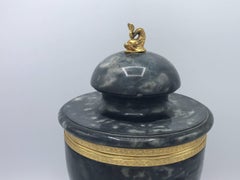 1950s Italian Alabaster Urn with Brass Koi Fish Hardware