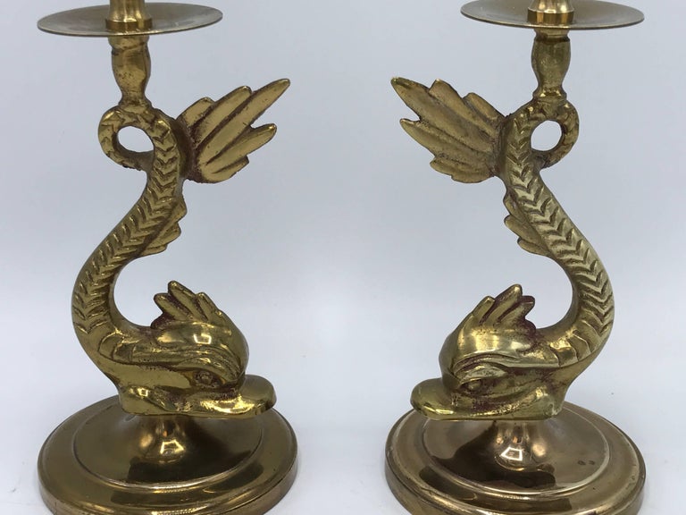 1960s Brass Koi Fish Candlesticks, Pair at 1stDibs