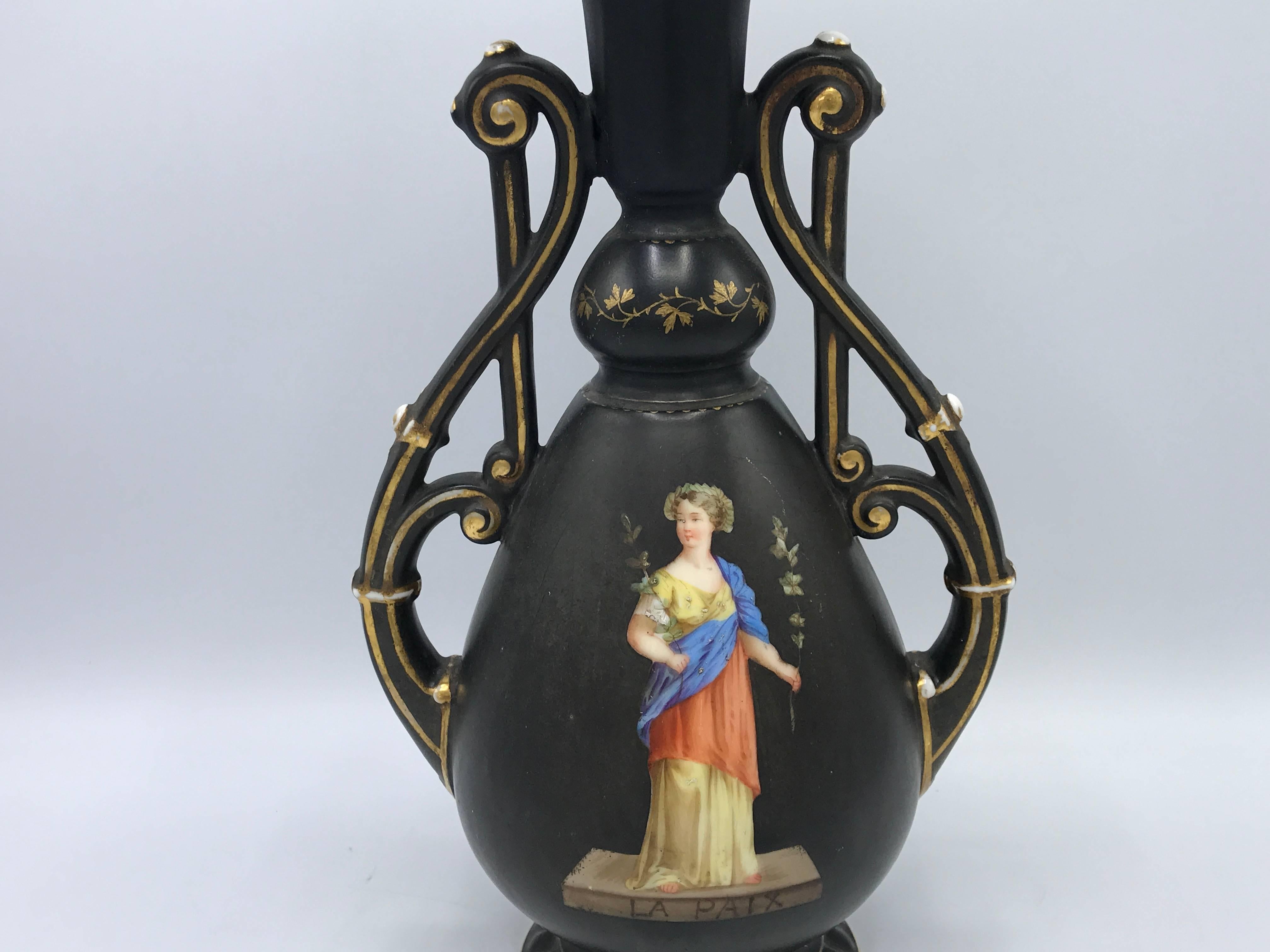 black hand painted vase