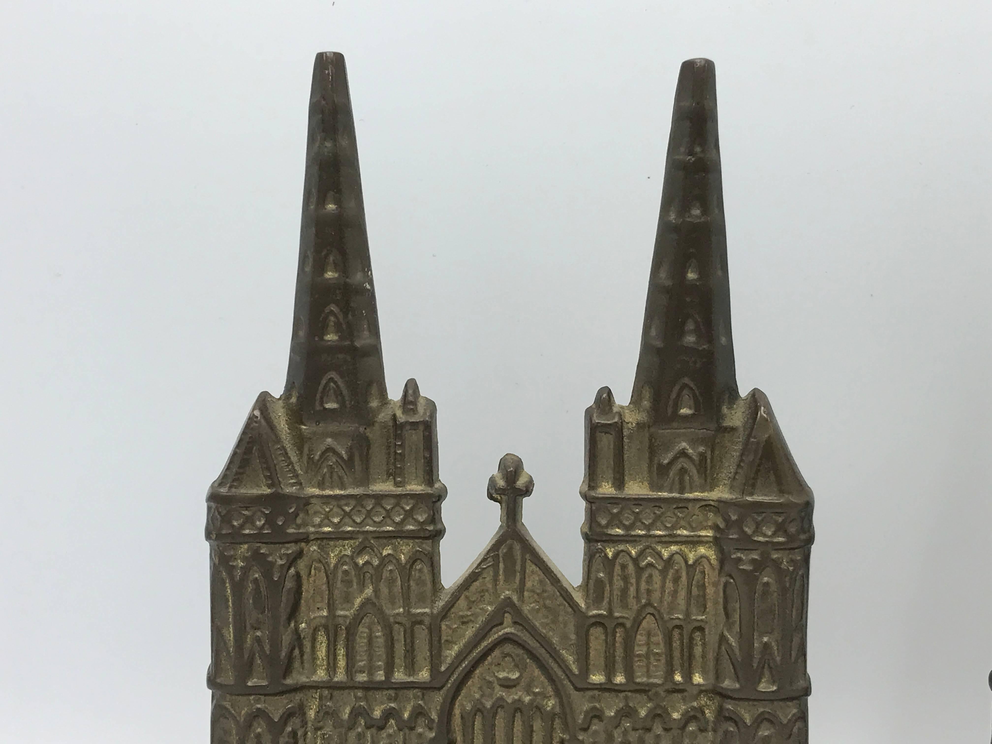 Bronze Litchfield Cathedral Church Bookends, Pair, 1960s In Good Condition In Richmond, VA