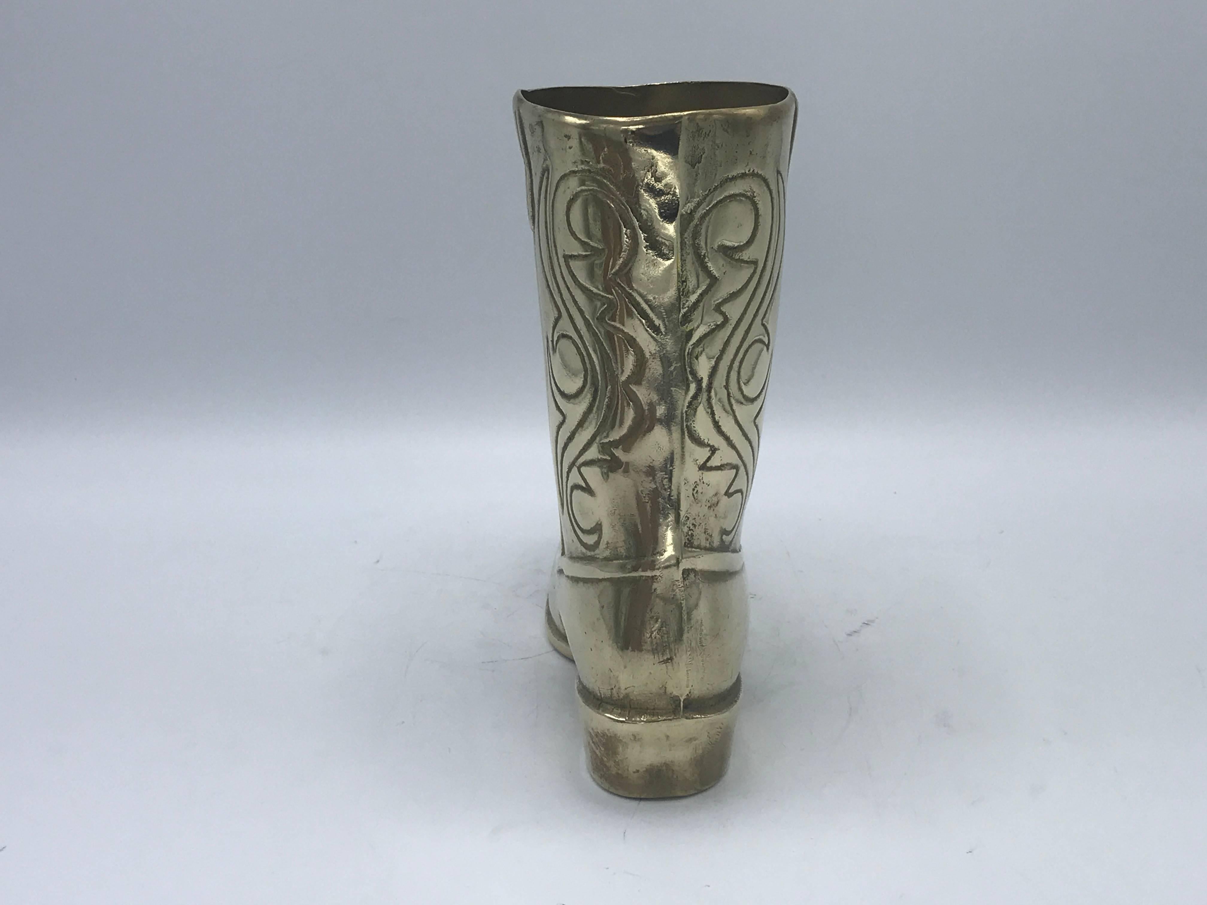 1970s Brass Cowboy Boot Sculpture Cachepot Vase In Good Condition In Richmond, VA