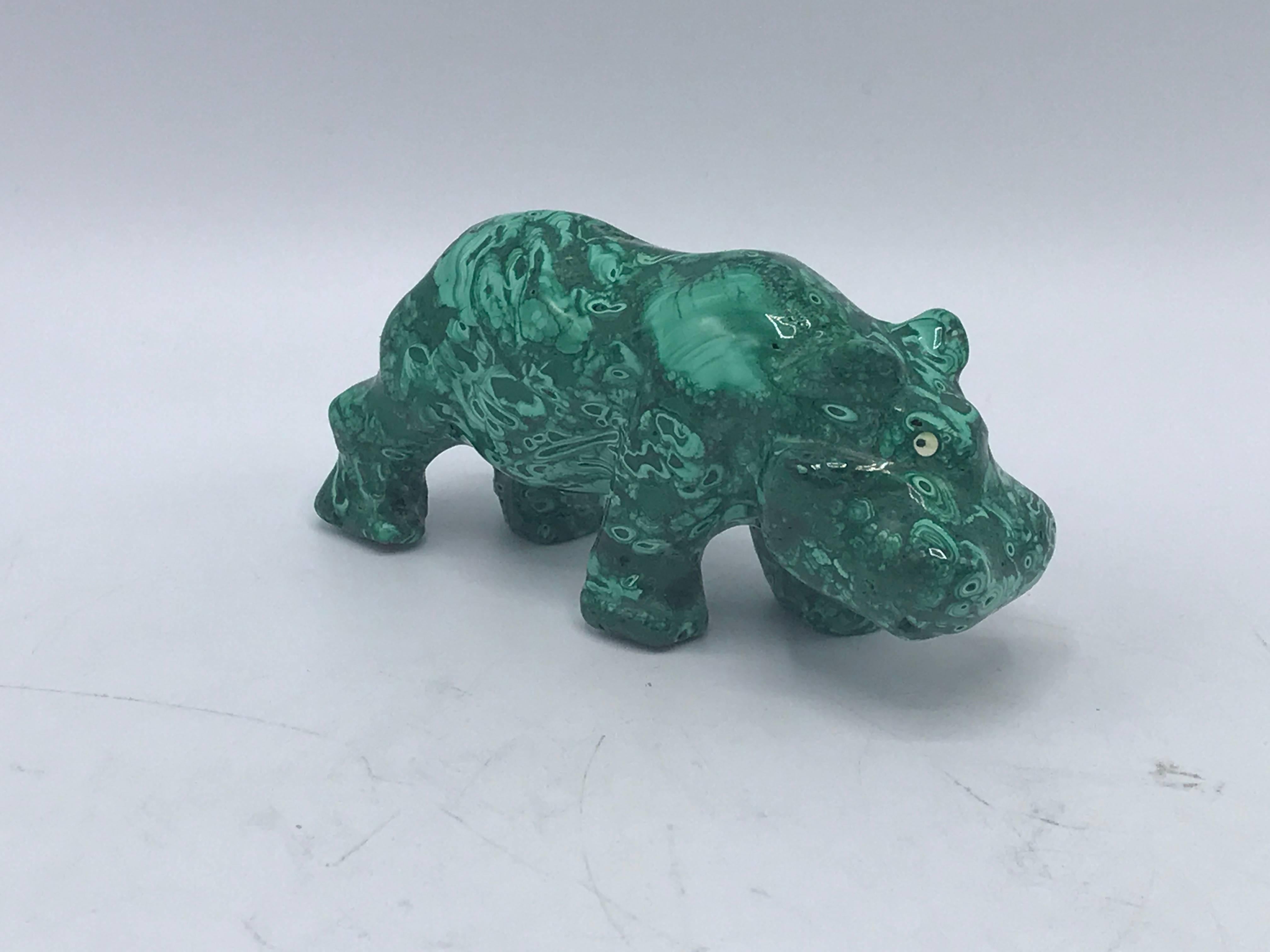 Offered is a gorgeous, 1960s solid-malachite hippopotamus sculpture.