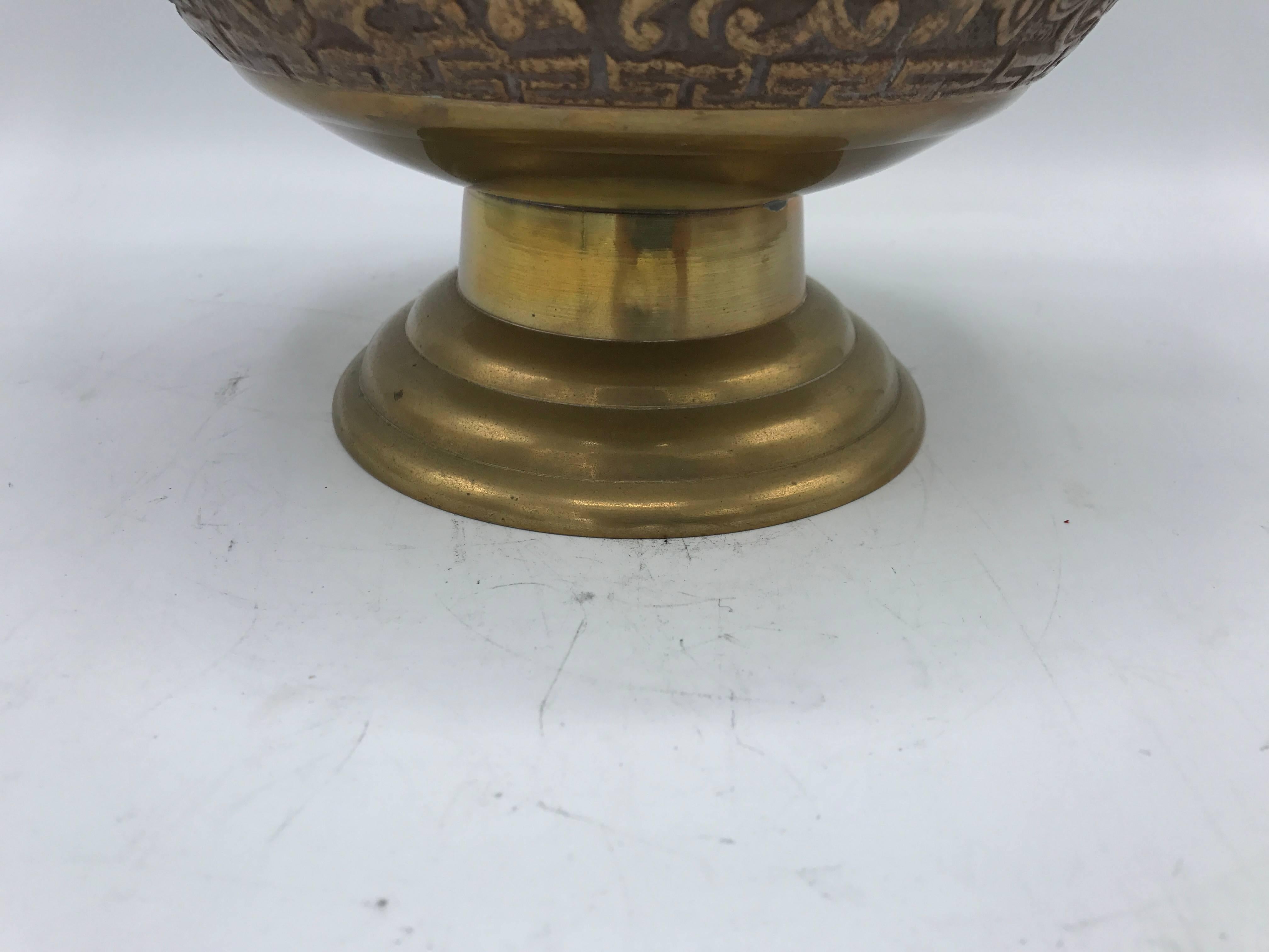 1970s Brass Urn with Elephant Handles In Good Condition In Richmond, VA