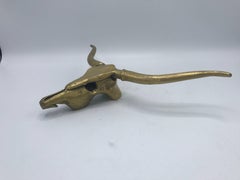 1960s Brass Cow Skull Wall Hanging Sculpture