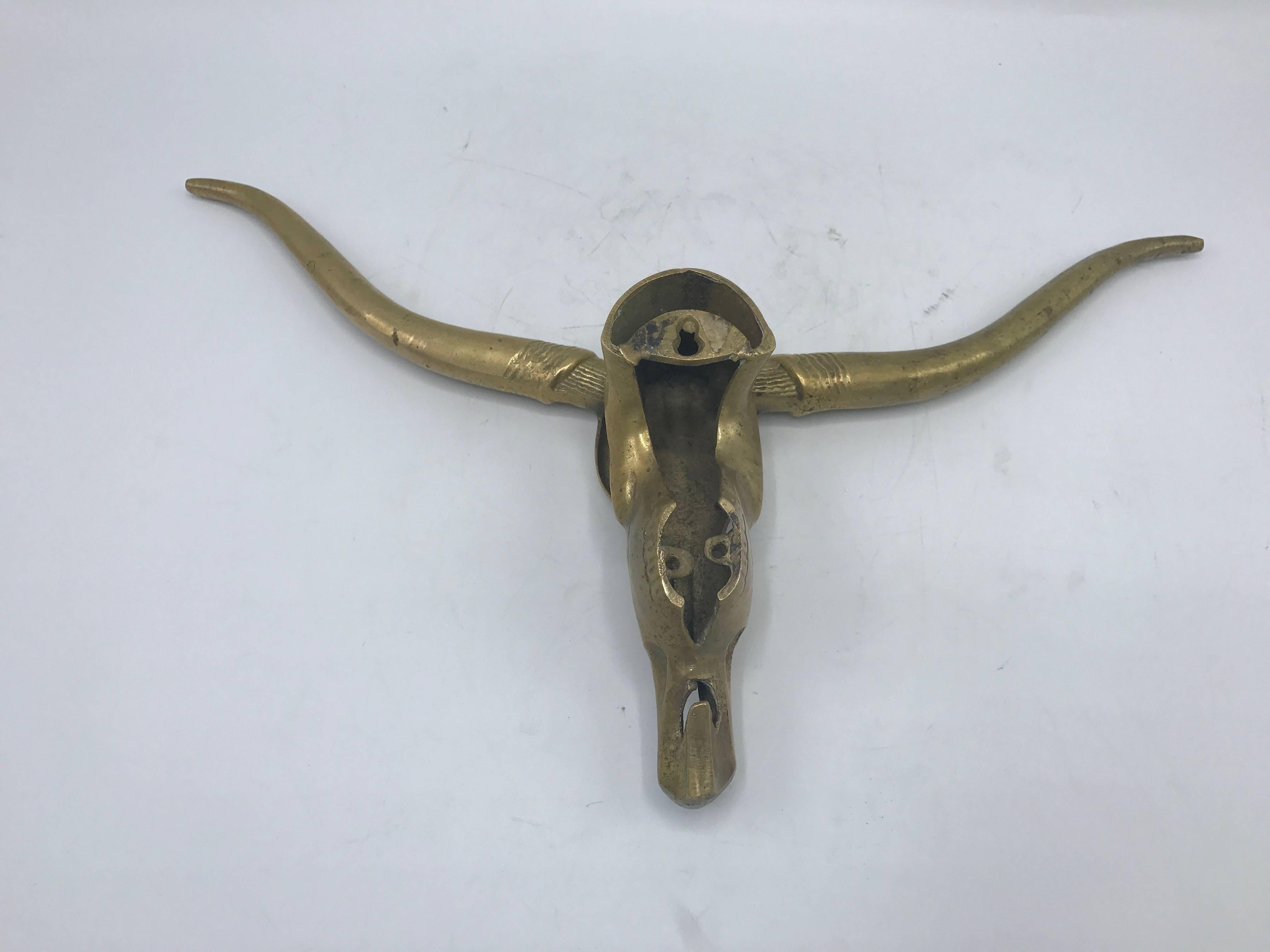 Mid-Century Modern 1960s Brass Cow Skull Wall Hanging Sculpture