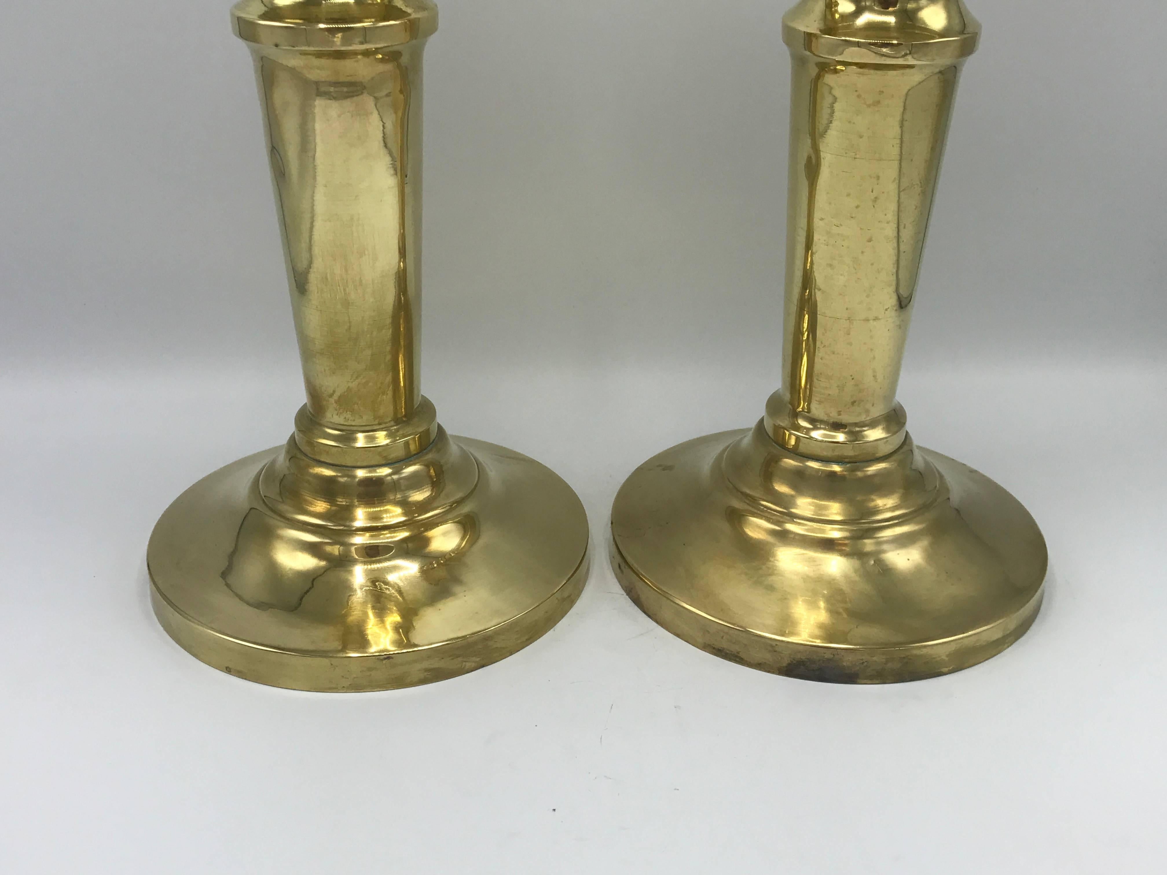 Portuguese 1970s Dunhill Large Brass Candlesticks, Pair