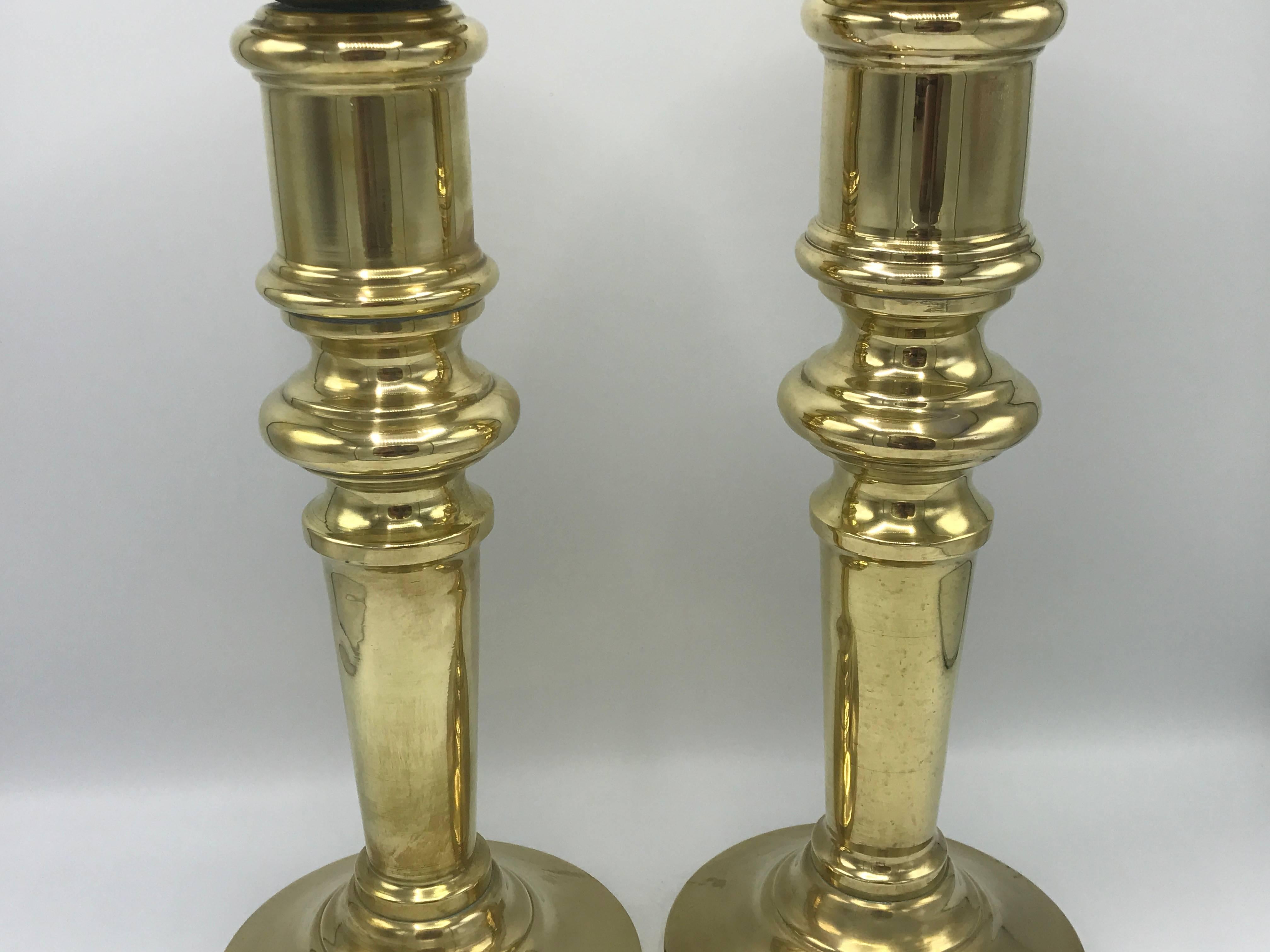 Hollywood Regency 1970s Dunhill Large Brass Candlesticks, Pair