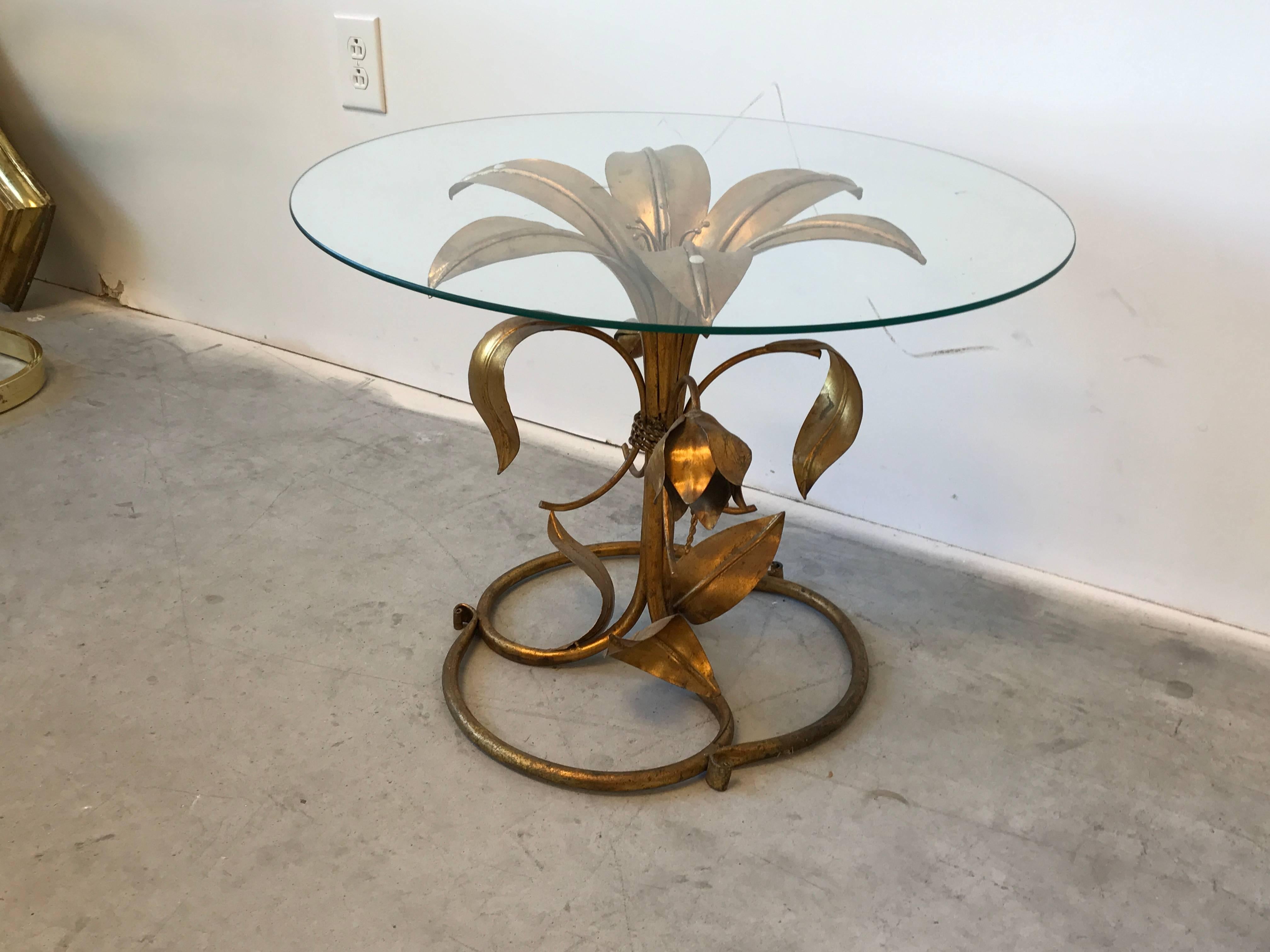 Gilt 1950s Italian Arthur Court Style Gilded Lily Table