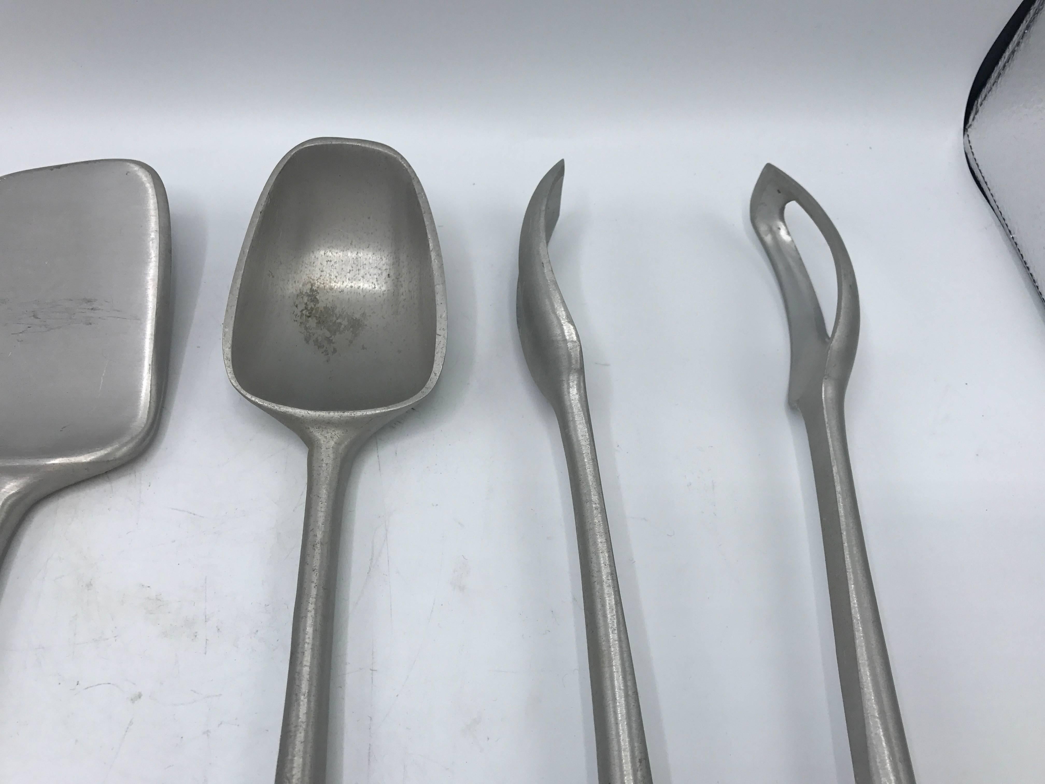 Mid-Century Modern 1960s Modern Teak and Aluminum Grill Tools, Set of Five
