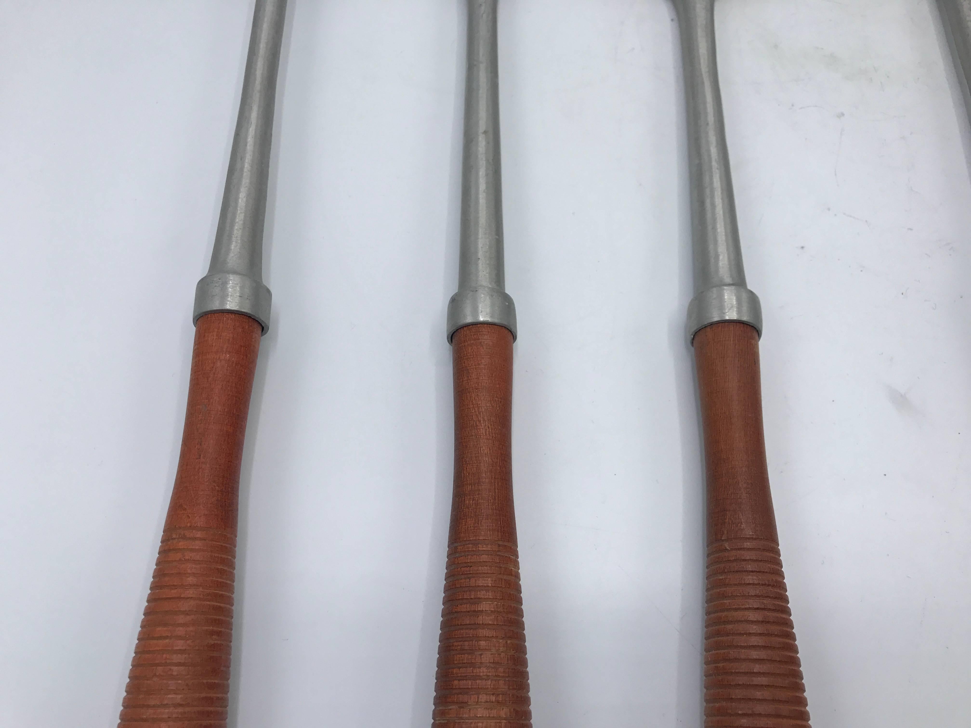 1960s Modern Teak and Aluminum Grill Tools, Set of Five In Good Condition In Richmond, VA