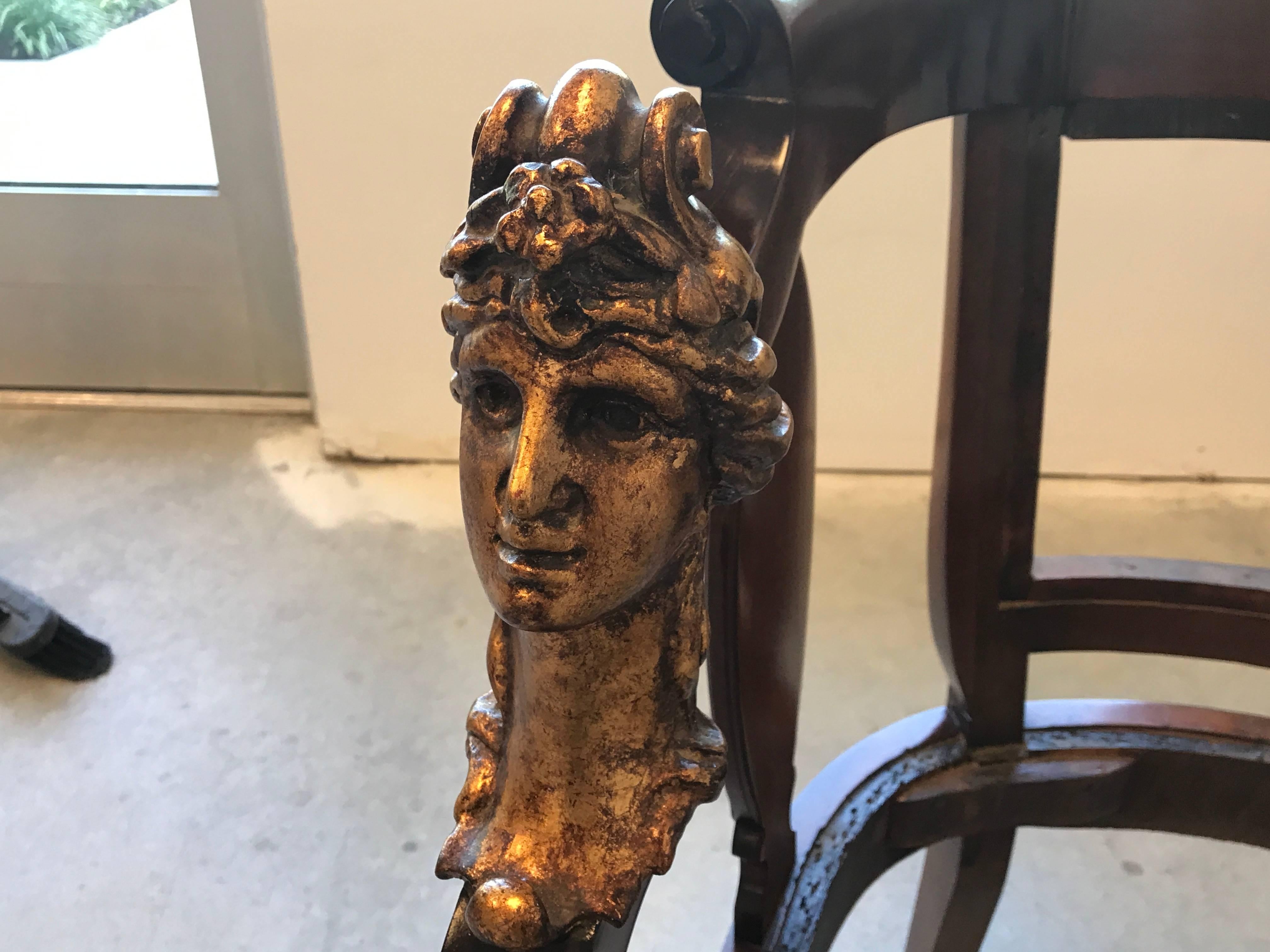 Wood 19th Century, French Empire Settee with Gilded Sphinx Head Arms