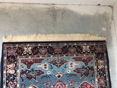 1930s Turkish Red, White and Blue Hali Rug with Fringe