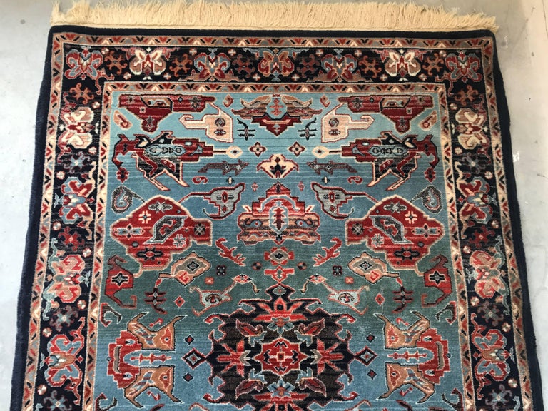 1930s Turkish Red, White and Blue Hali Rug with Fringe at 1stDibs