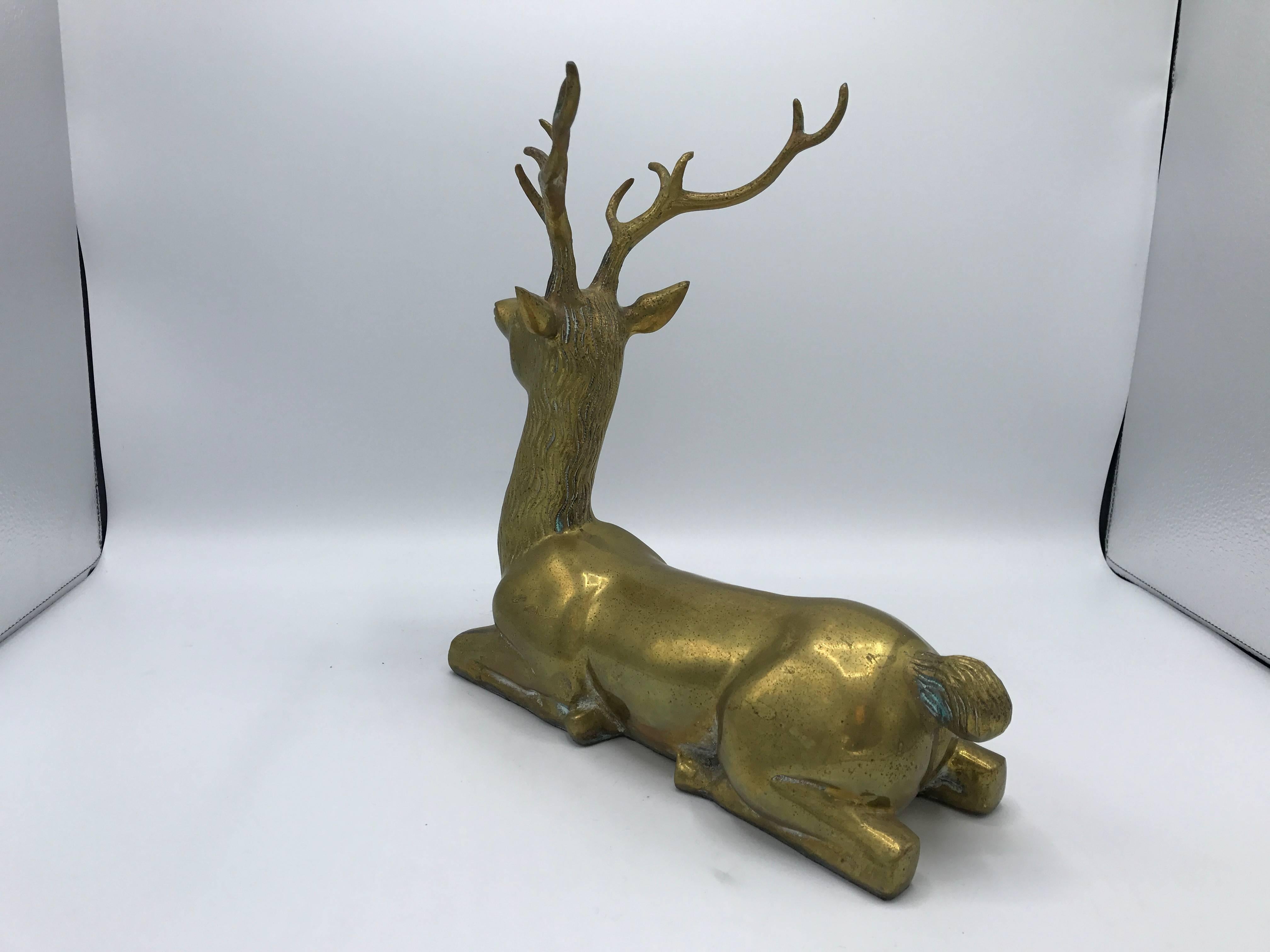 Mid-Century Modern 1960s Brass Seated Deer Sculpture