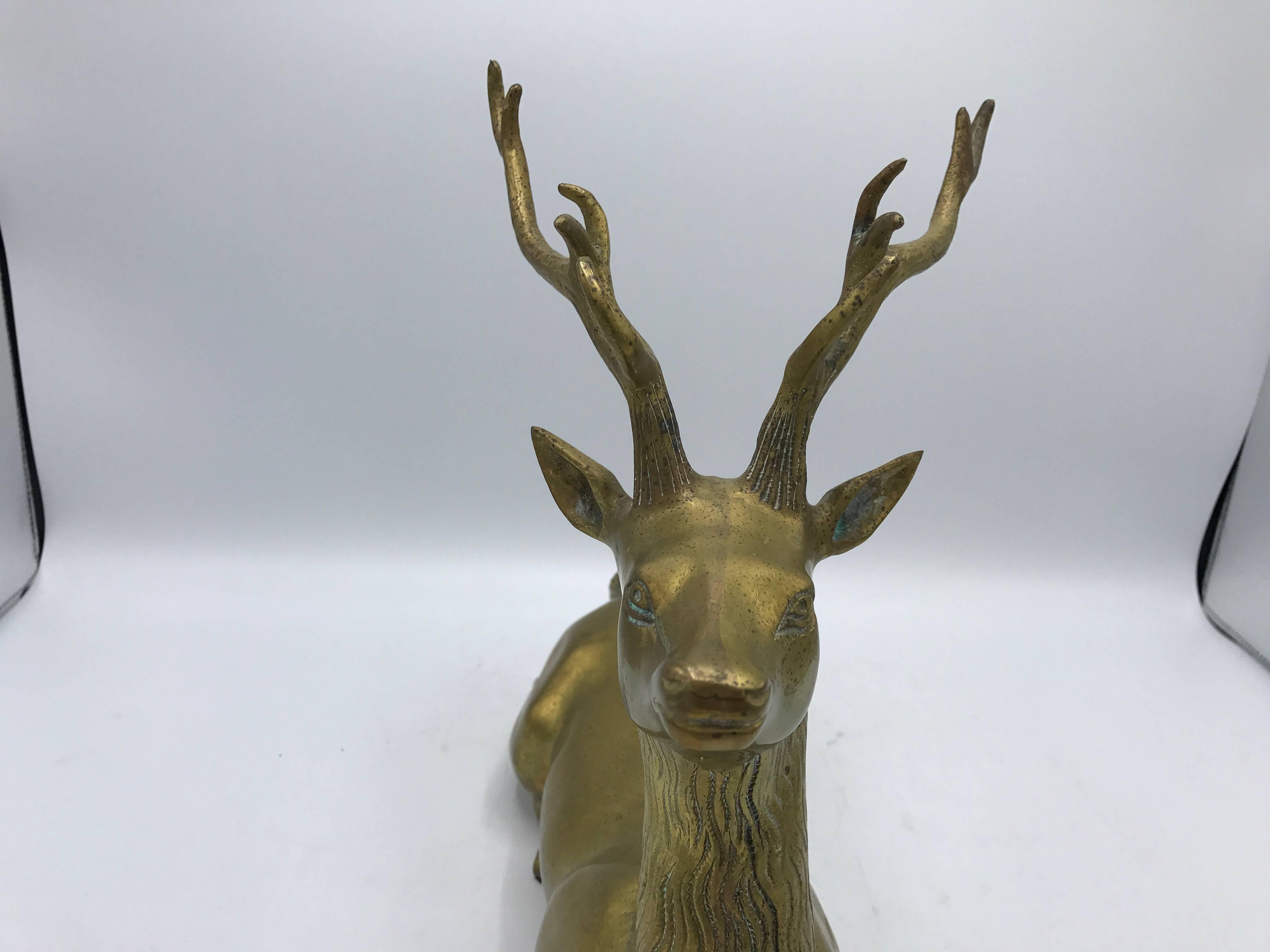 1960s Brass Seated Deer Sculpture In Good Condition In Richmond, VA