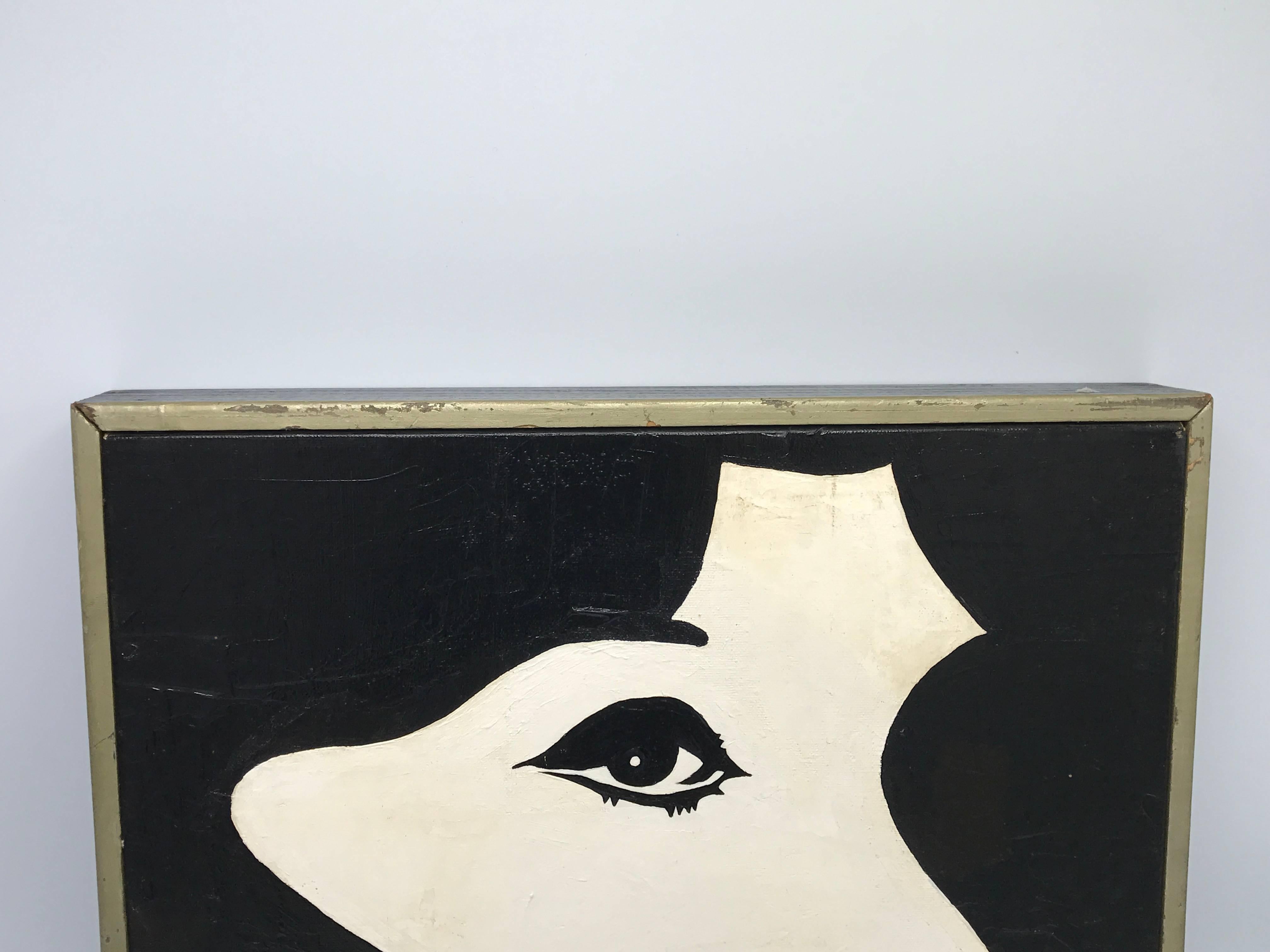 Offered is a beautiful, 1960s abstract-modern black and white oil-on-canvas painting of Jackie O or Edie Sedgwick. Framed.