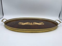 1950s Italian Inlaid Lacquered Tray with Koi Fish Motif and Brass Gallery