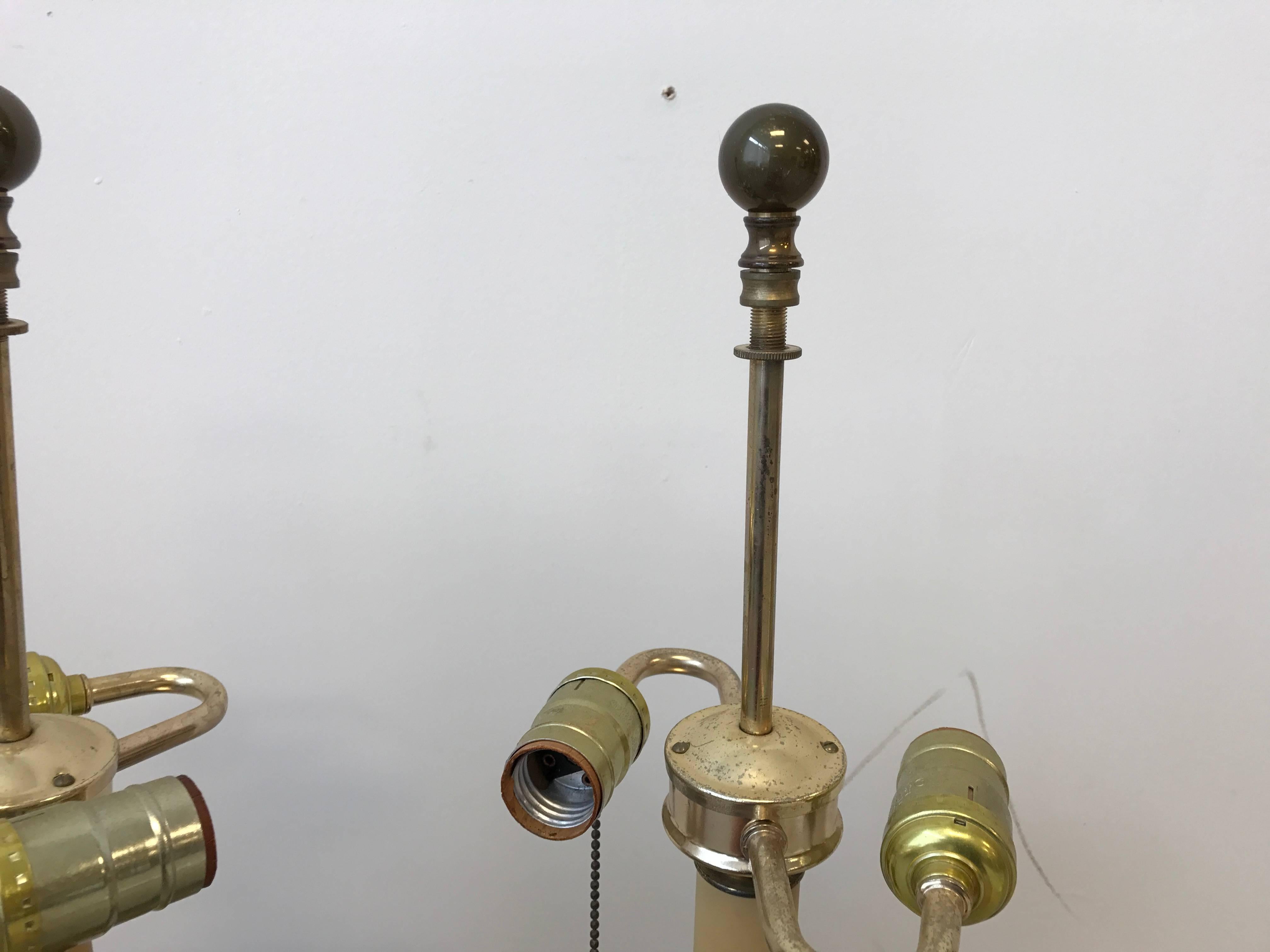 20th Century 1950s Italian Brass Scroll and Faux Stone Lamps, Pair