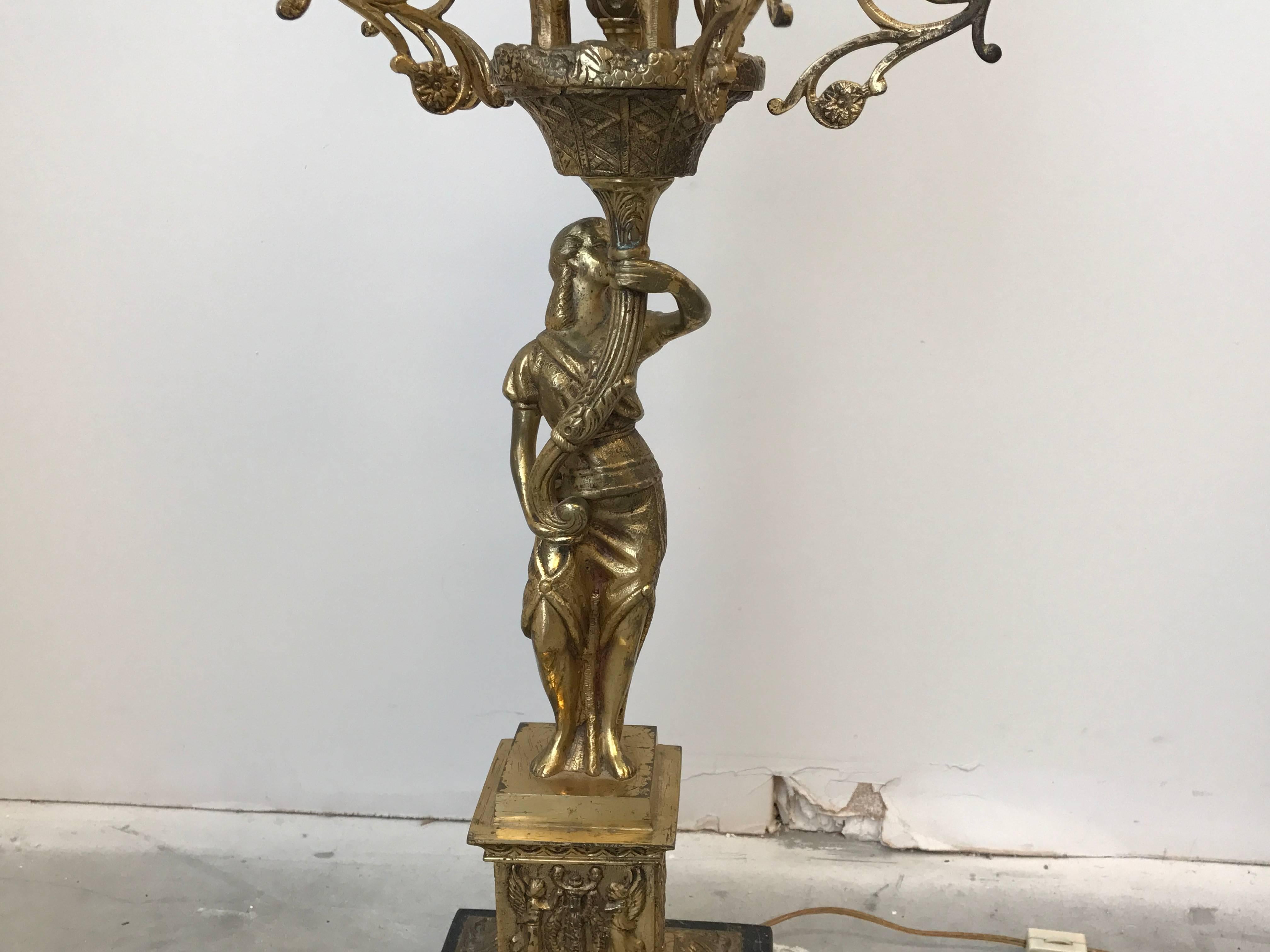19th Century French Art Nouveau Bronze Woman Sculptural Six-Arm Candelabra Lamp 2
