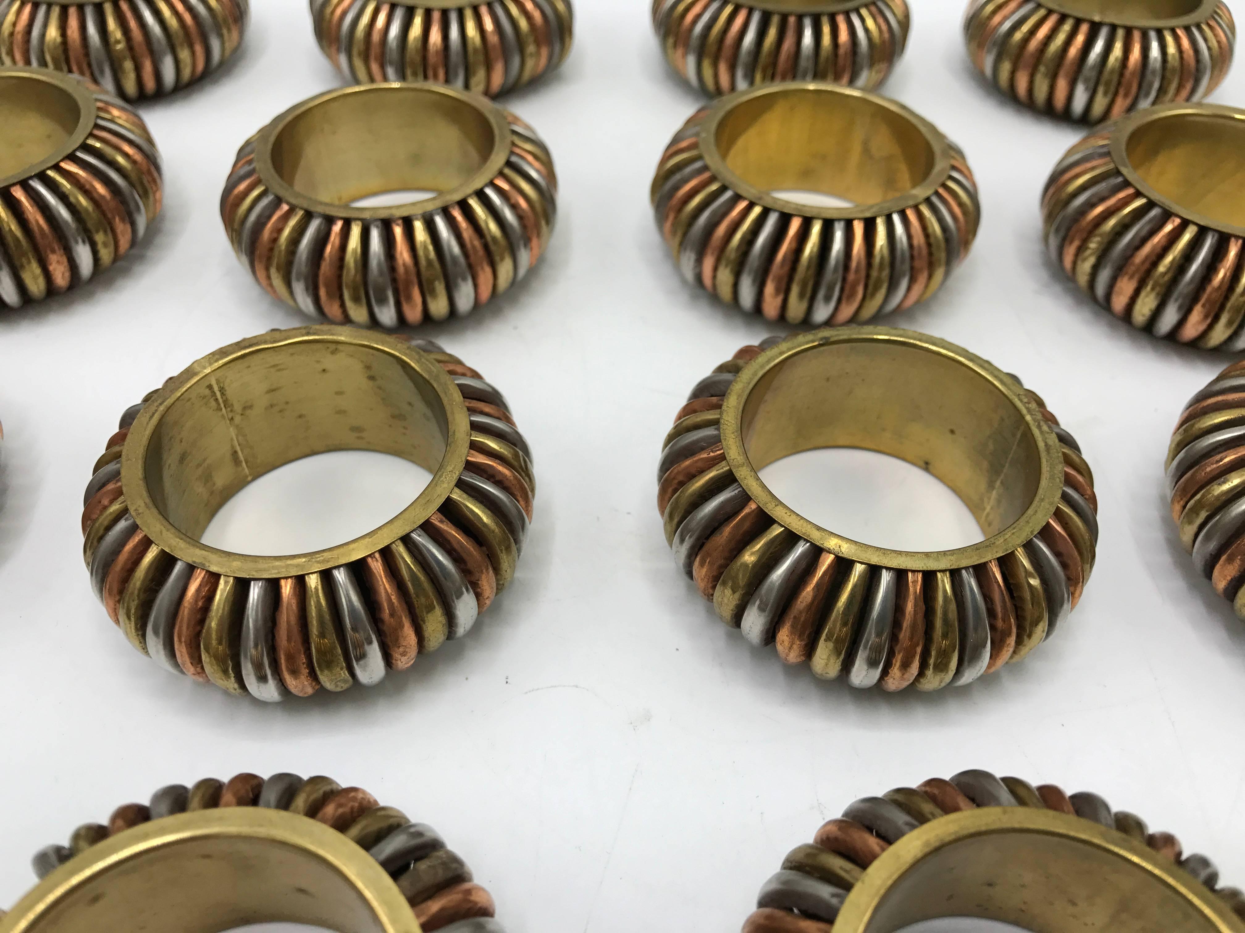 20th Century 1970s Modern Brass and Copper Napkin Rings, Set of 16