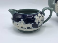 Kobalt-weißes Copeland Spode-Teeservice mit Jagdszenen aus dem 19. Jahrhundert, Dreier-Set