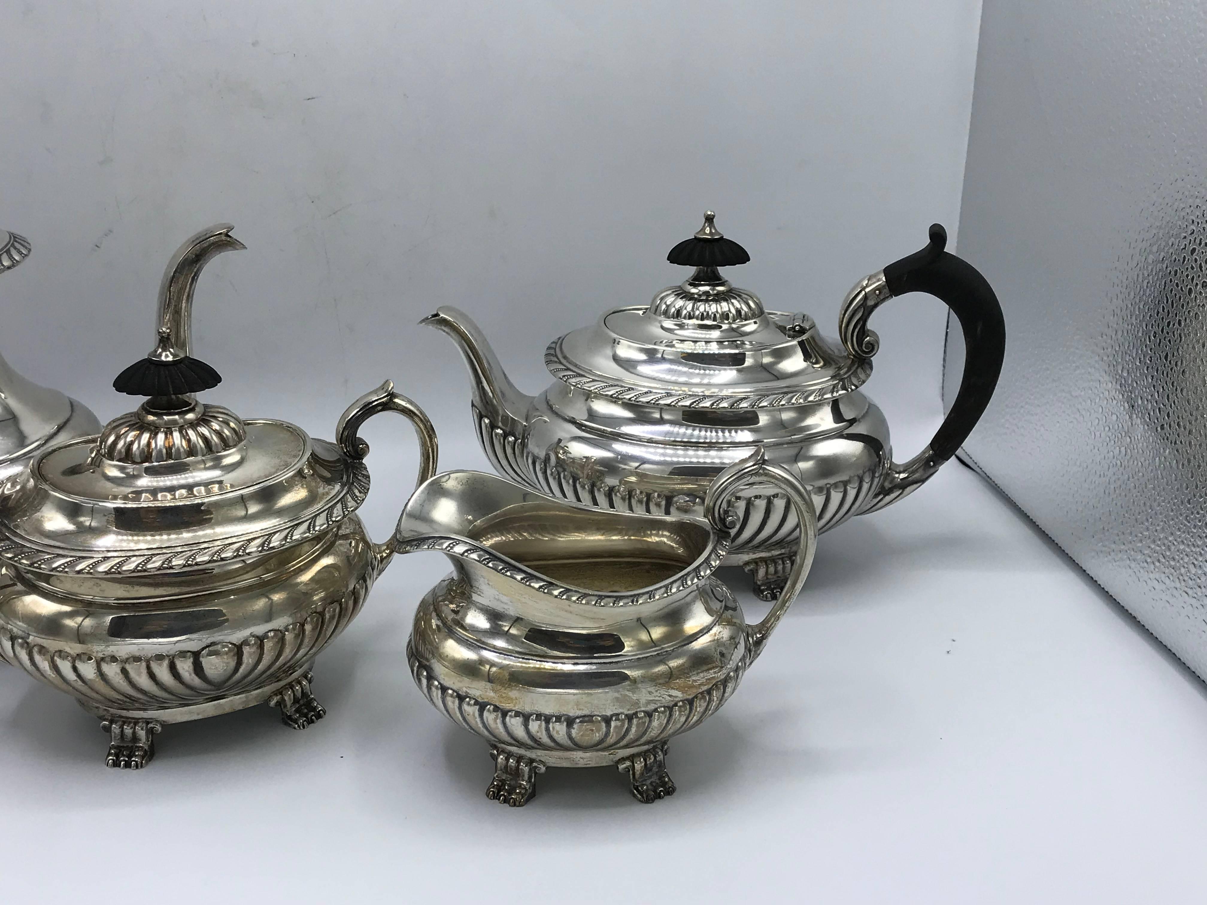 Hollywood Regency 1940s Reed & Barton Stratford Sterling Silver Coffee or Tea Set, Set of Four