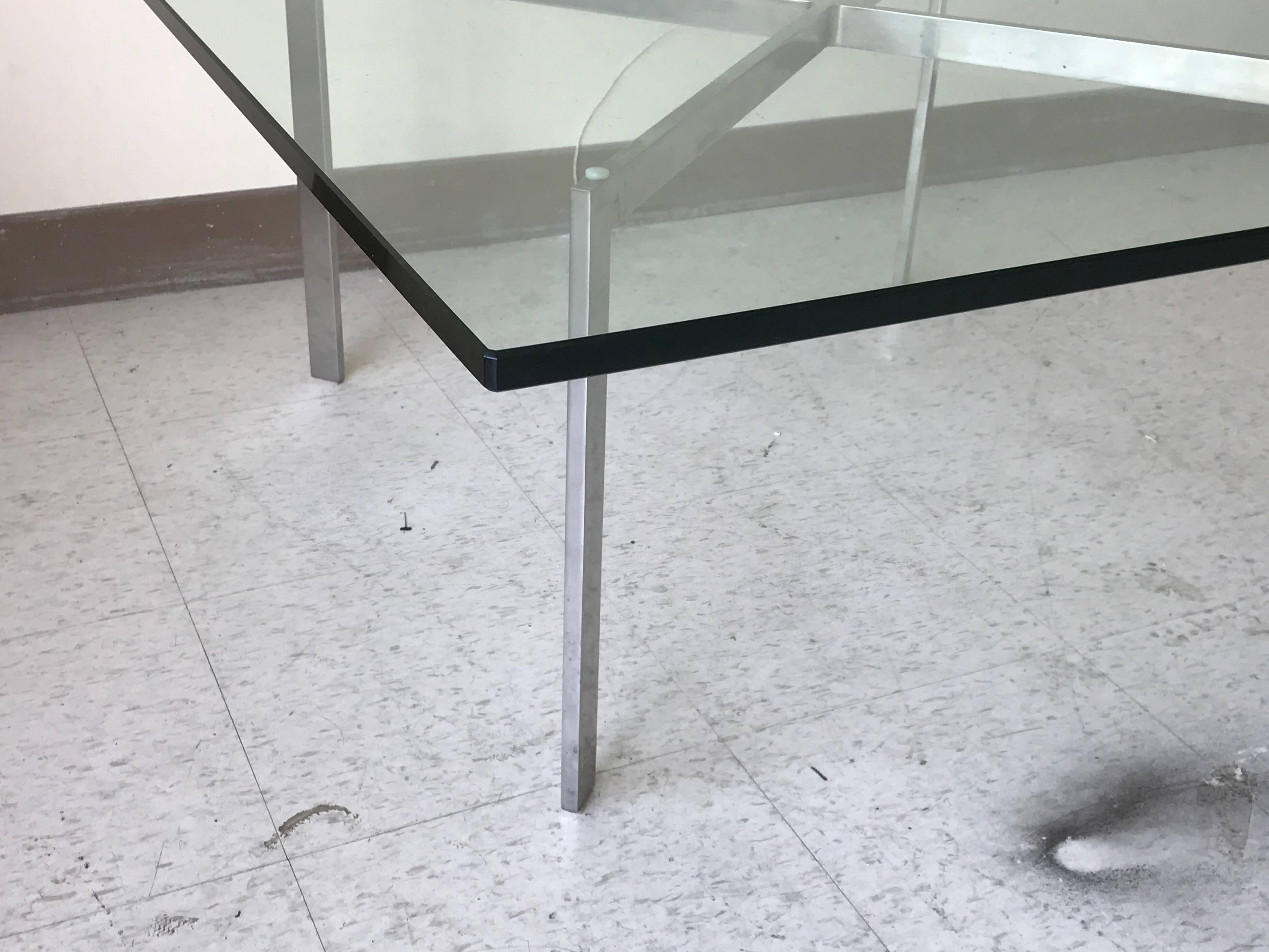 Modern 1970s Knoll Mies Van Der Rohe Barcelona Coffee Table with Glass Top
