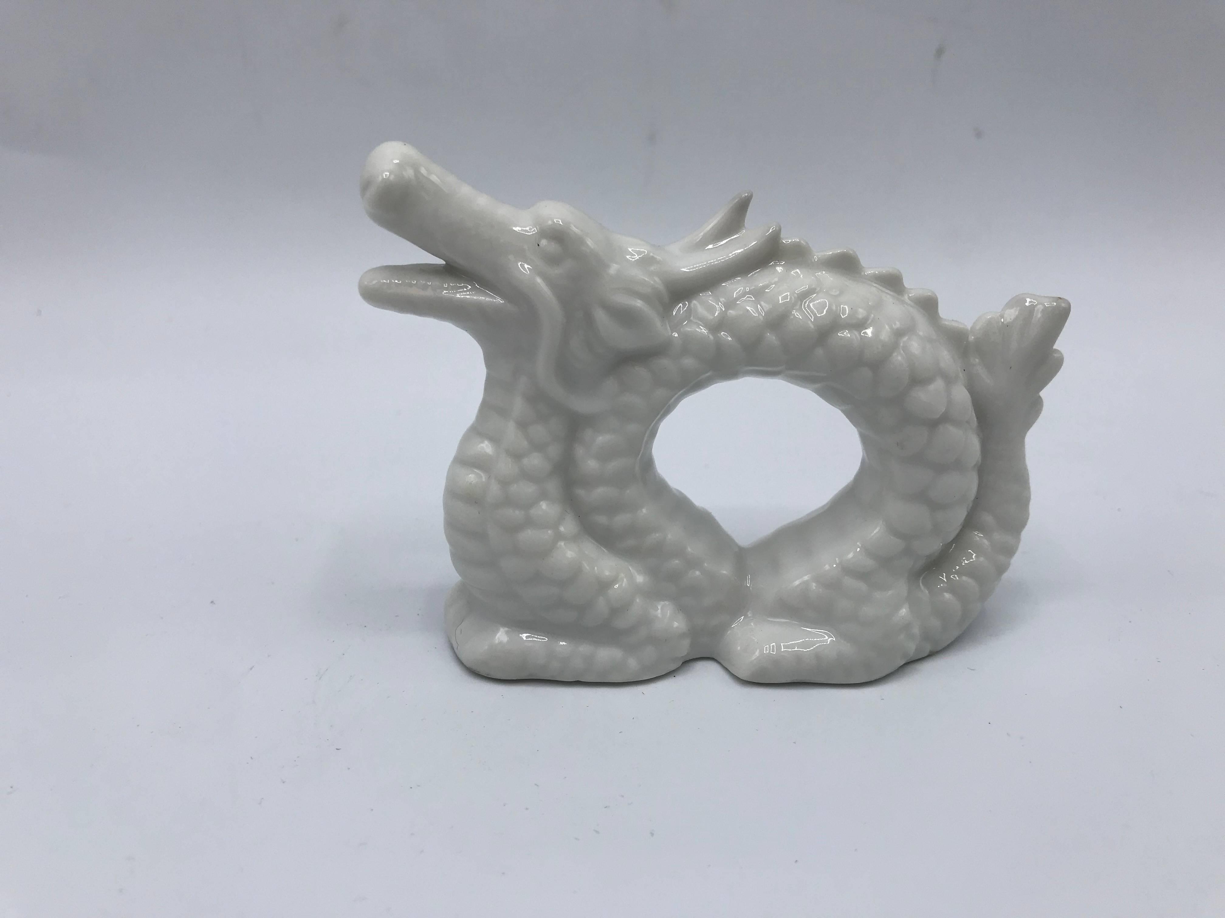 Chinoiserie 1960s Blanc de Chine Dragon Napkin Rings, Set of Four