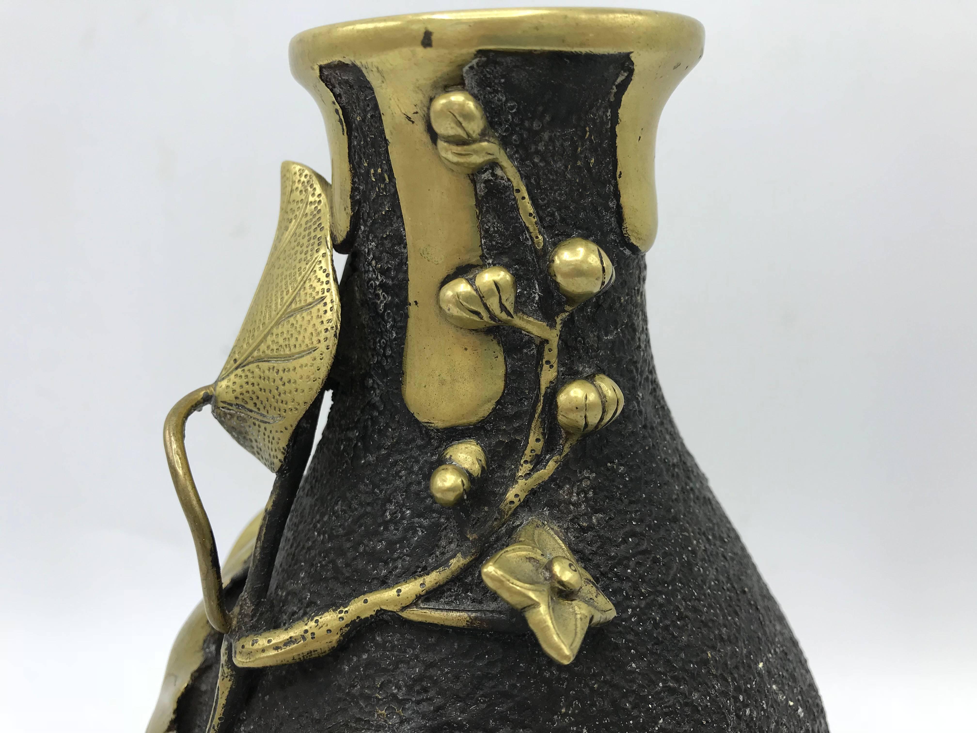 19th Century, French Bronze Vase with Sculptural Gilt Leaves and Berries 2