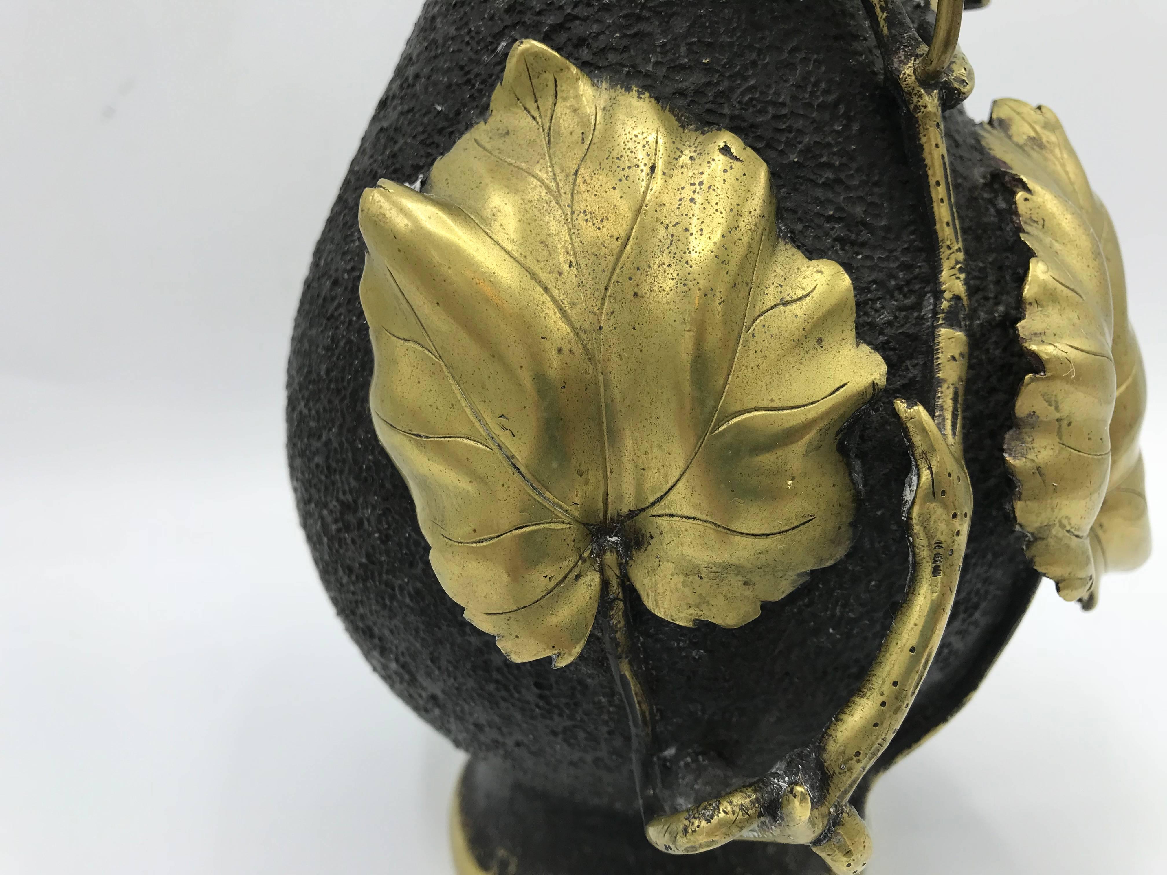 19th Century, French Bronze Vase with Sculptural Gilt Leaves and Berries 4