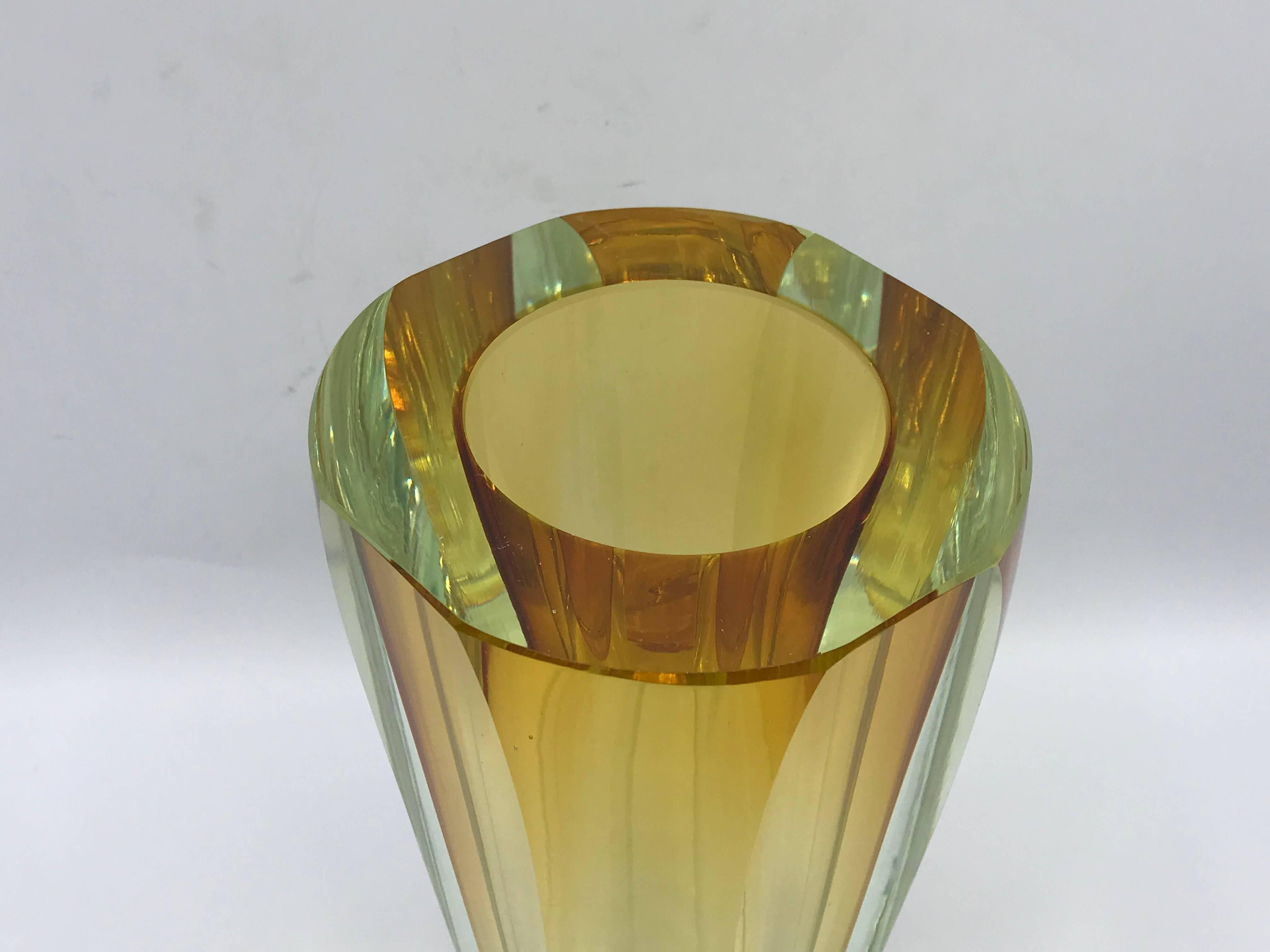Modern 1960s Italian Murano Cased Yellow Glass Vase
