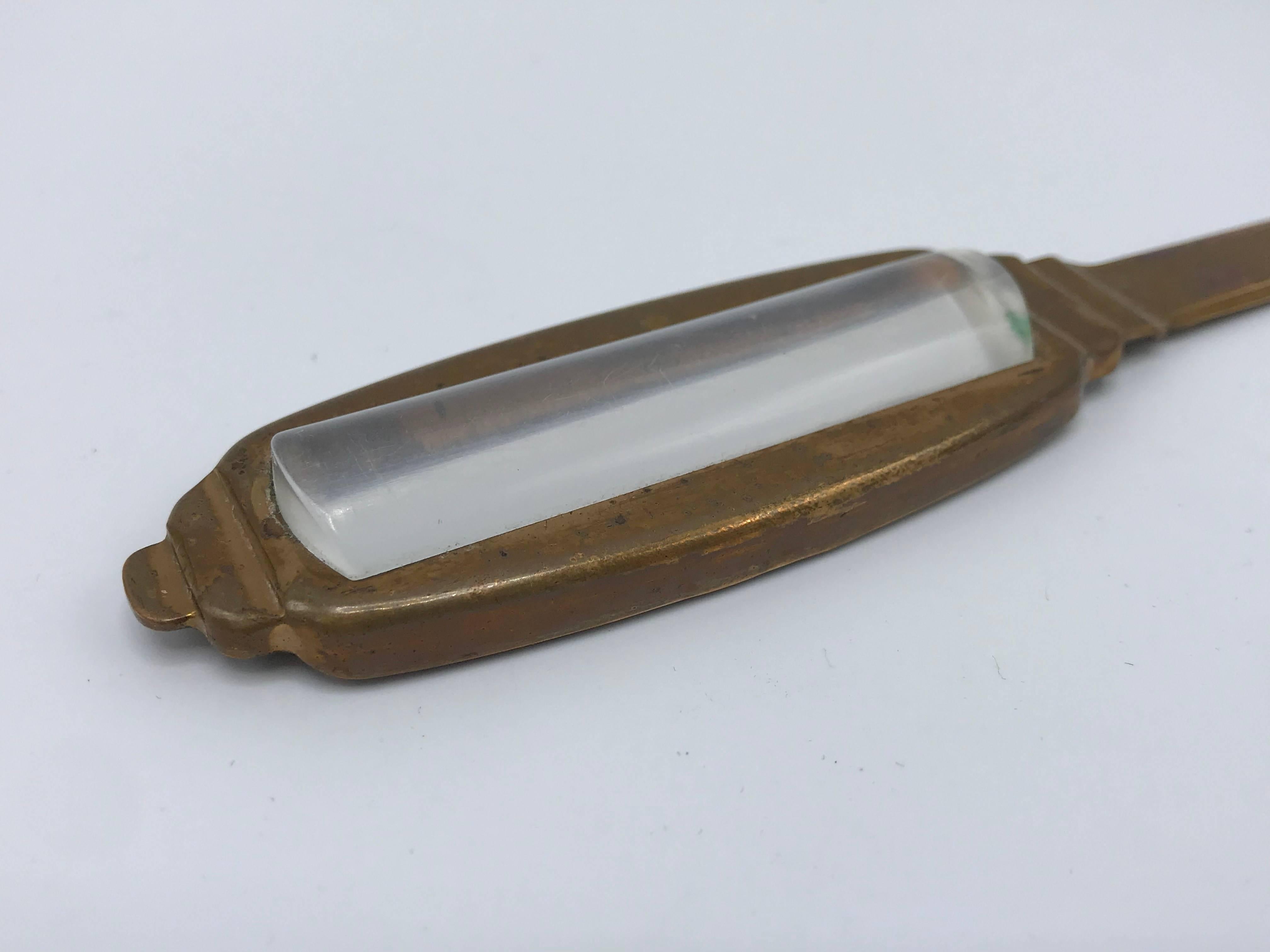 Mid-Century Modern 1960s Brass and Lucite Letter Opener and Magnifying Glass