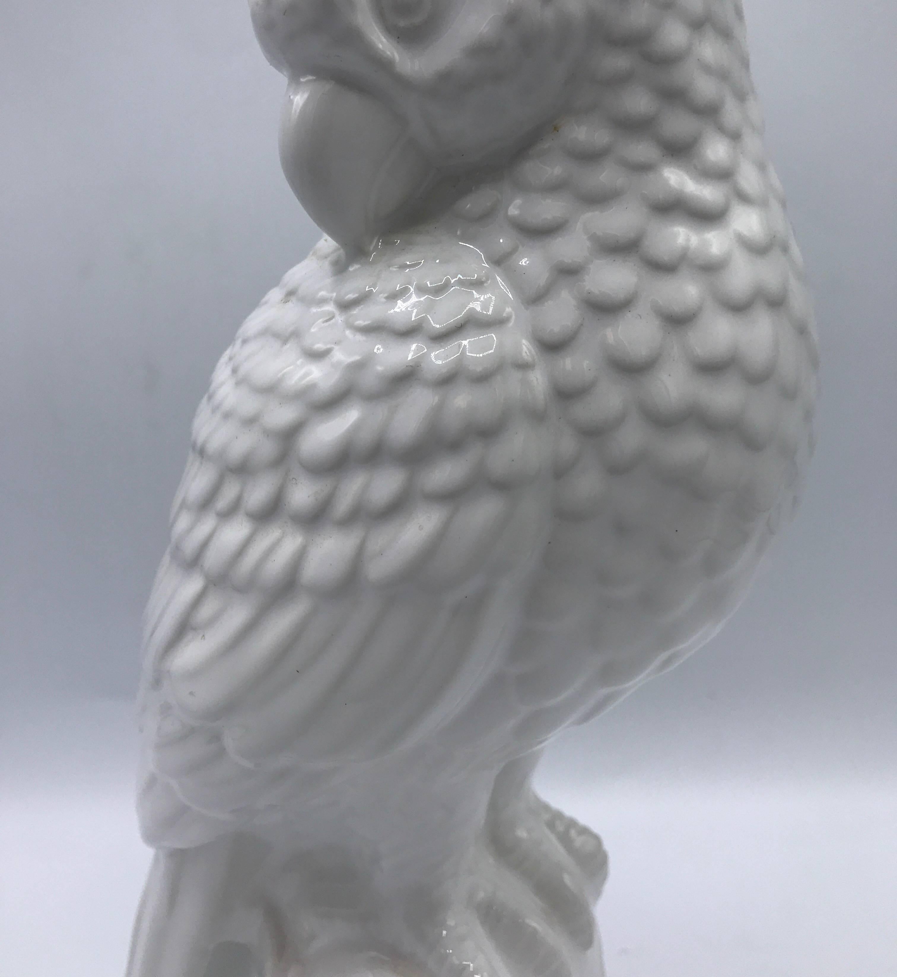Glazed 1960s Blanc de Chine Ceramic Bird Sculpture on Tree