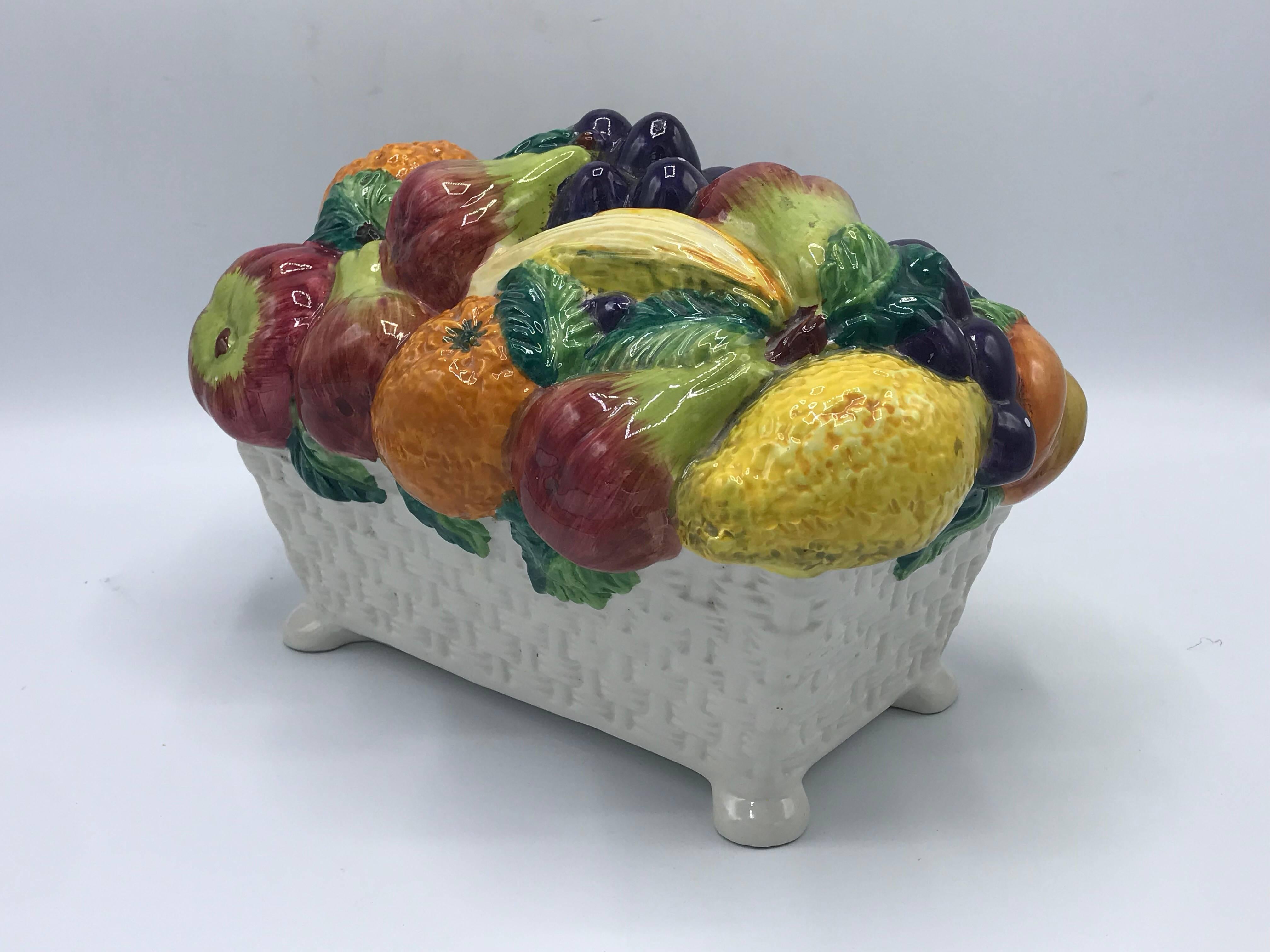 Hollywood Regency 1960s Italian Ceramic Fruit Bowl Centerpiece Sculpture