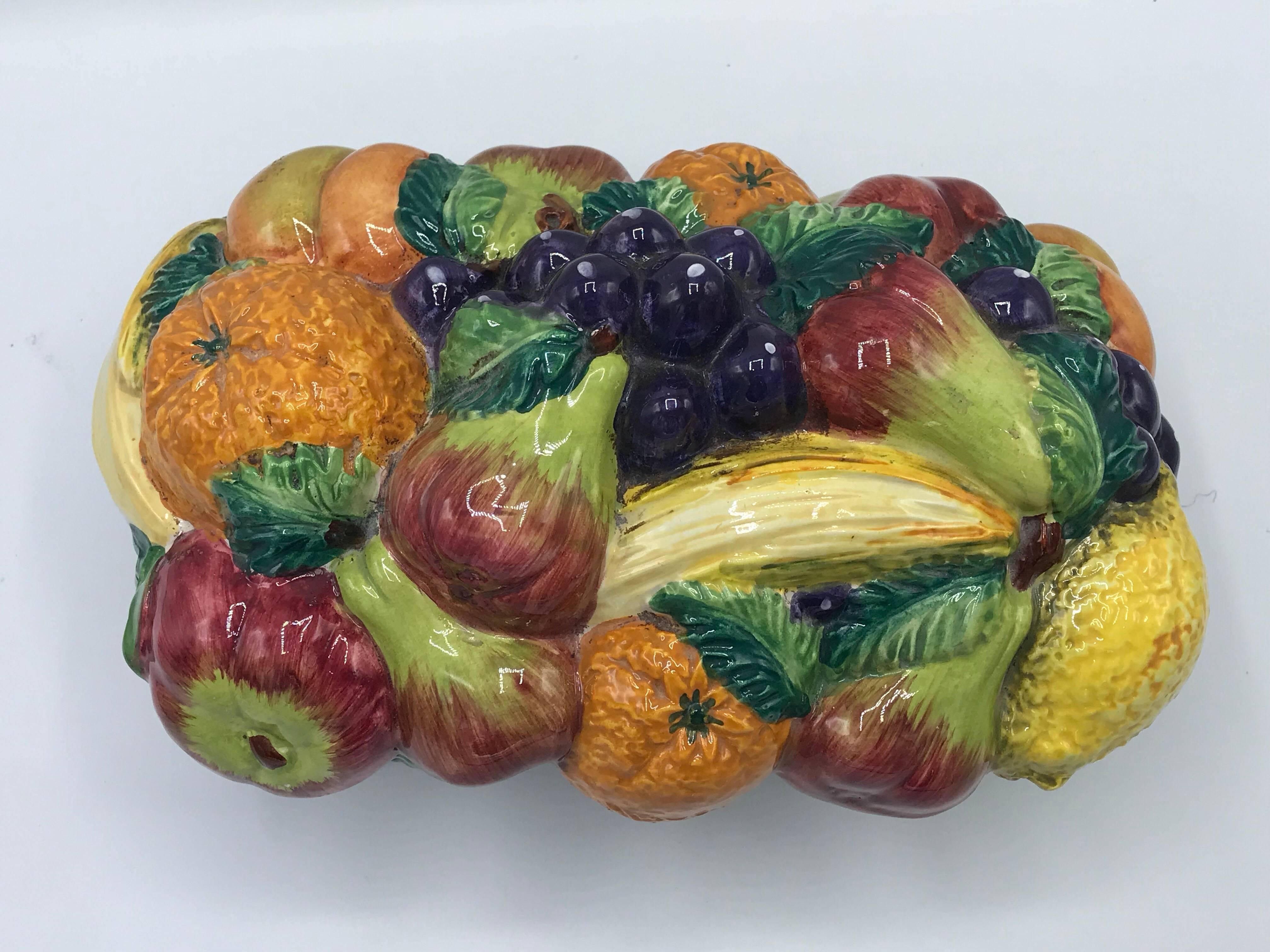 Glazed 1960s Italian Ceramic Fruit Bowl Centerpiece Sculpture
