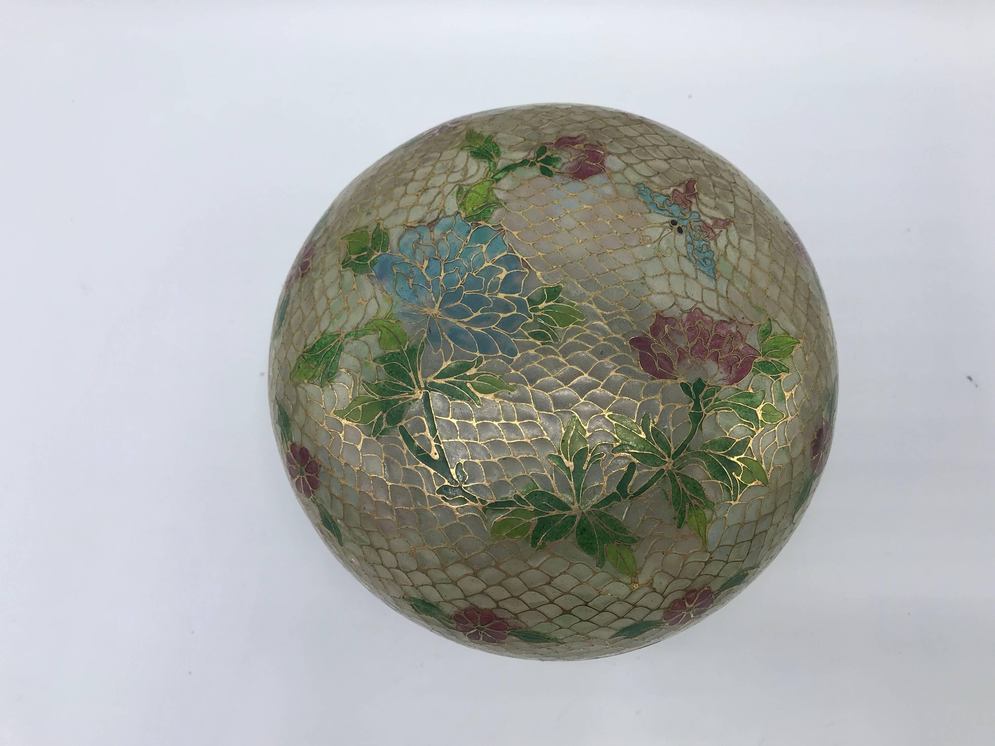 Art Nouveau 19th Century French Plique a Jour Cloisonné Mosaic Lidded Bowl on Stand For Sale