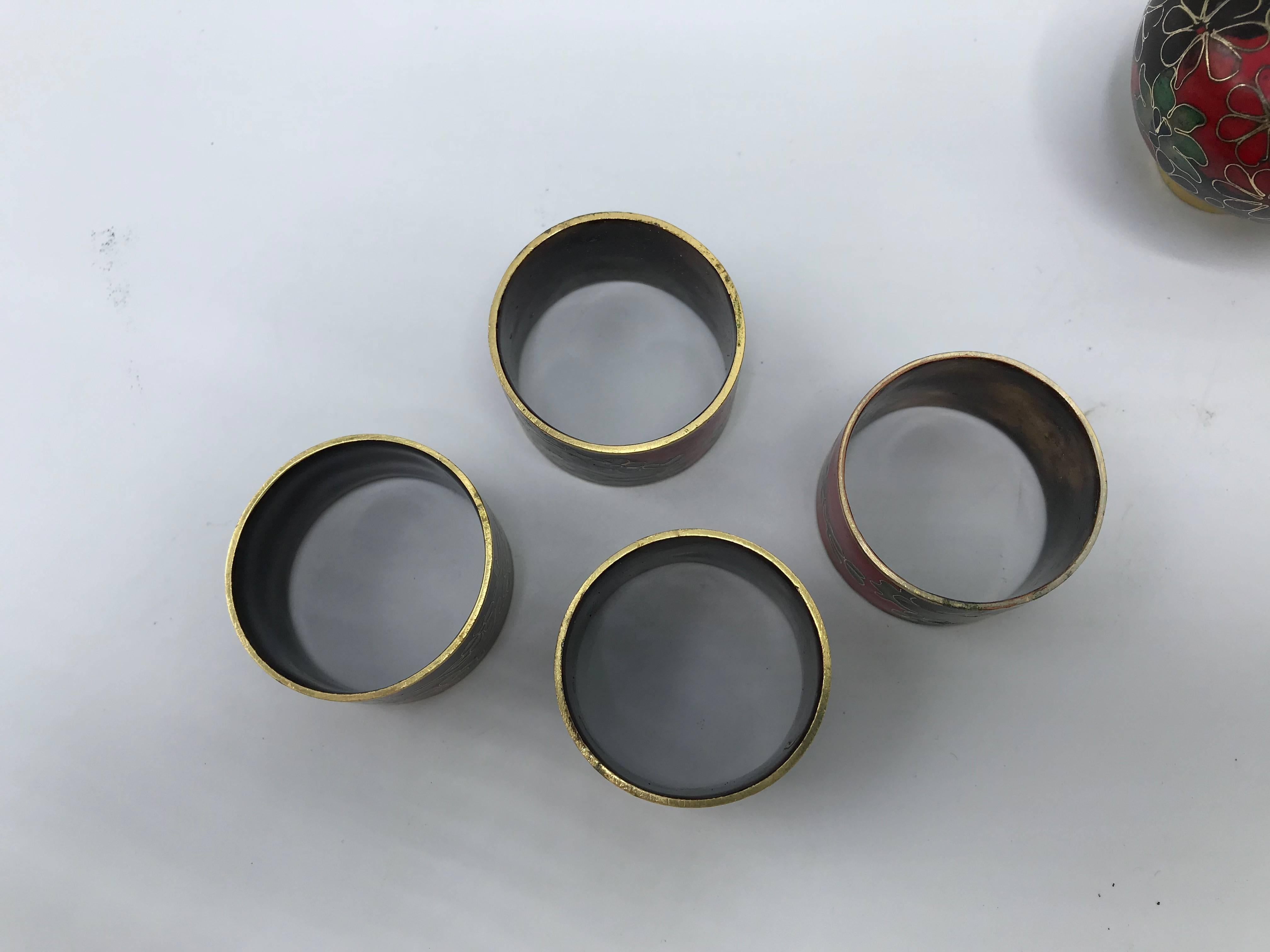 1950s Cloisonné Napkin Ring, Salt and Pepper and Toothpick Set, Set of 11 In Good Condition For Sale In Richmond, VA