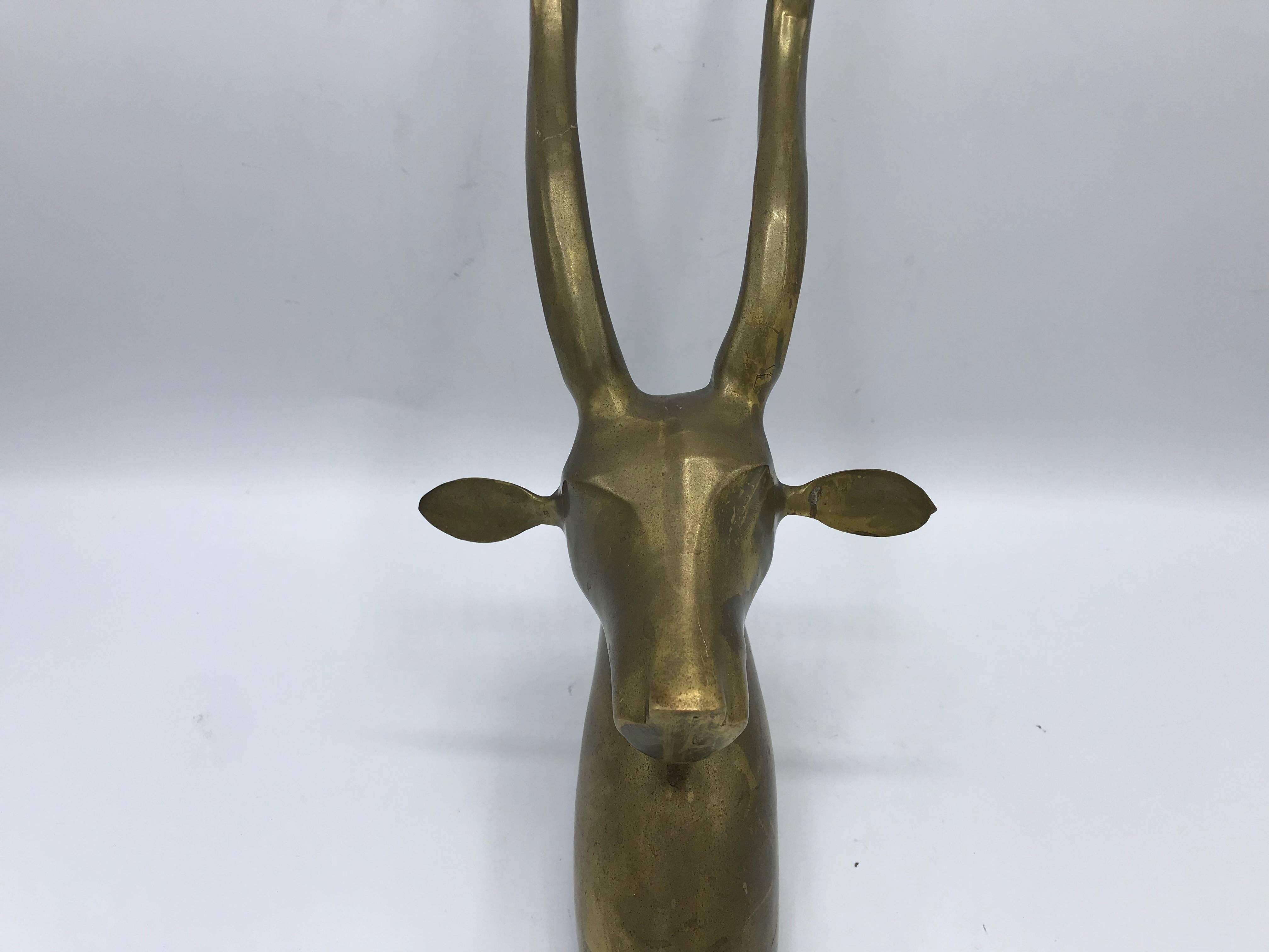 Modern 1970s Brass Gazelle Bust Wall Sculpture