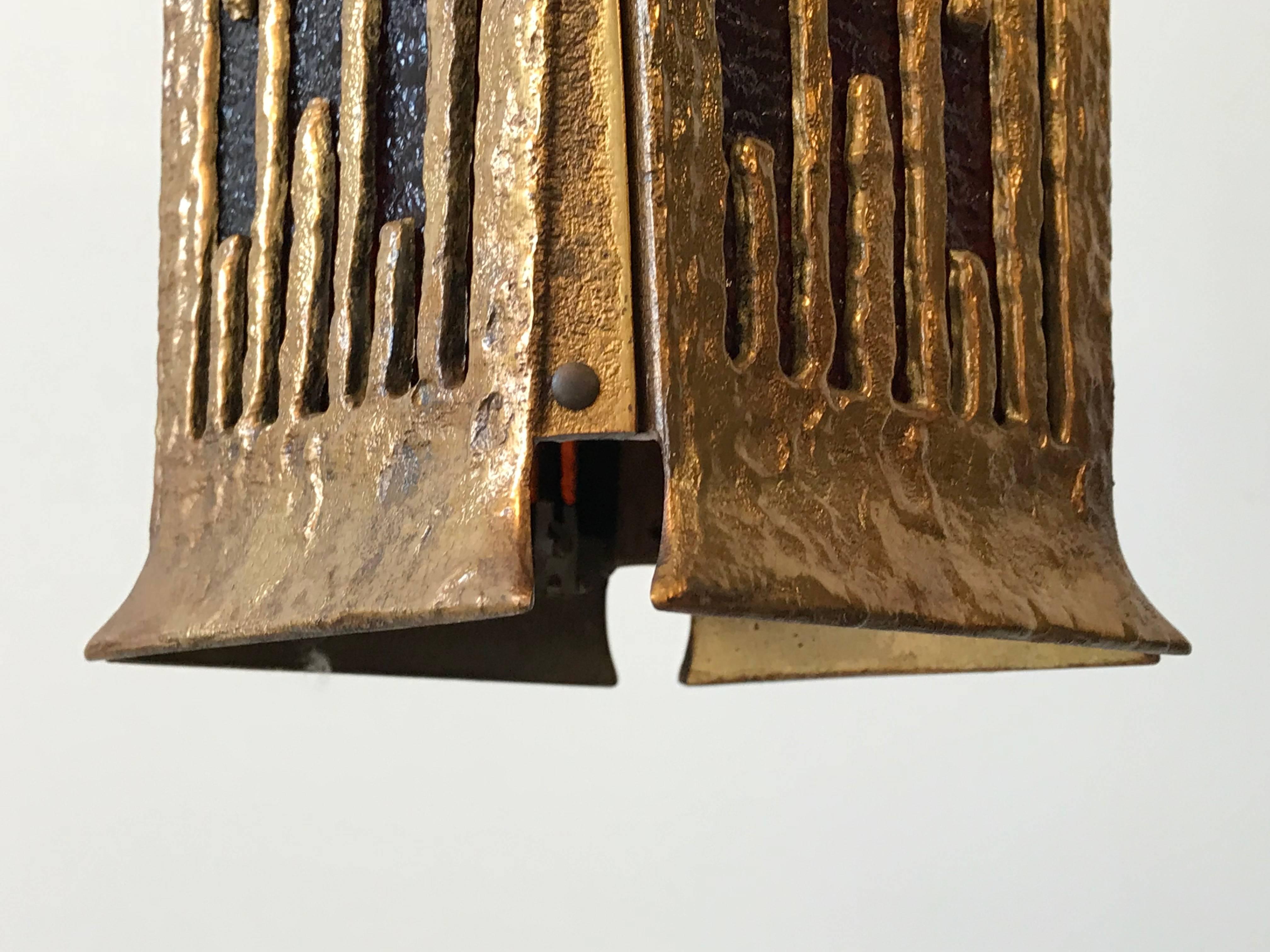 American 1970s Moe Bridges Brutalist Brass Metal Pendant Chandelier