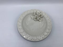 1970s Italian Ceramic Plate with Floral Motif Sculpture