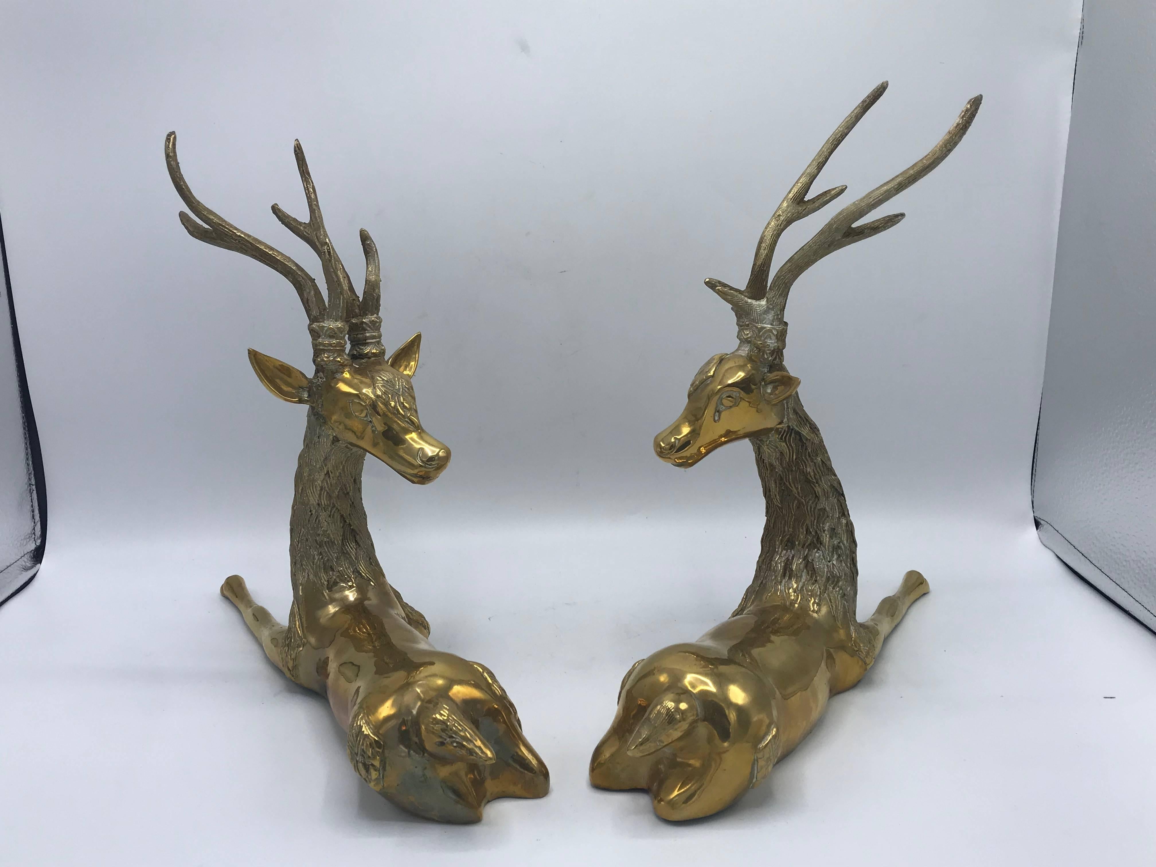 Mid-Century Modern 1970s Sarreid Ltd. Brass Deer Sculptures, Pair