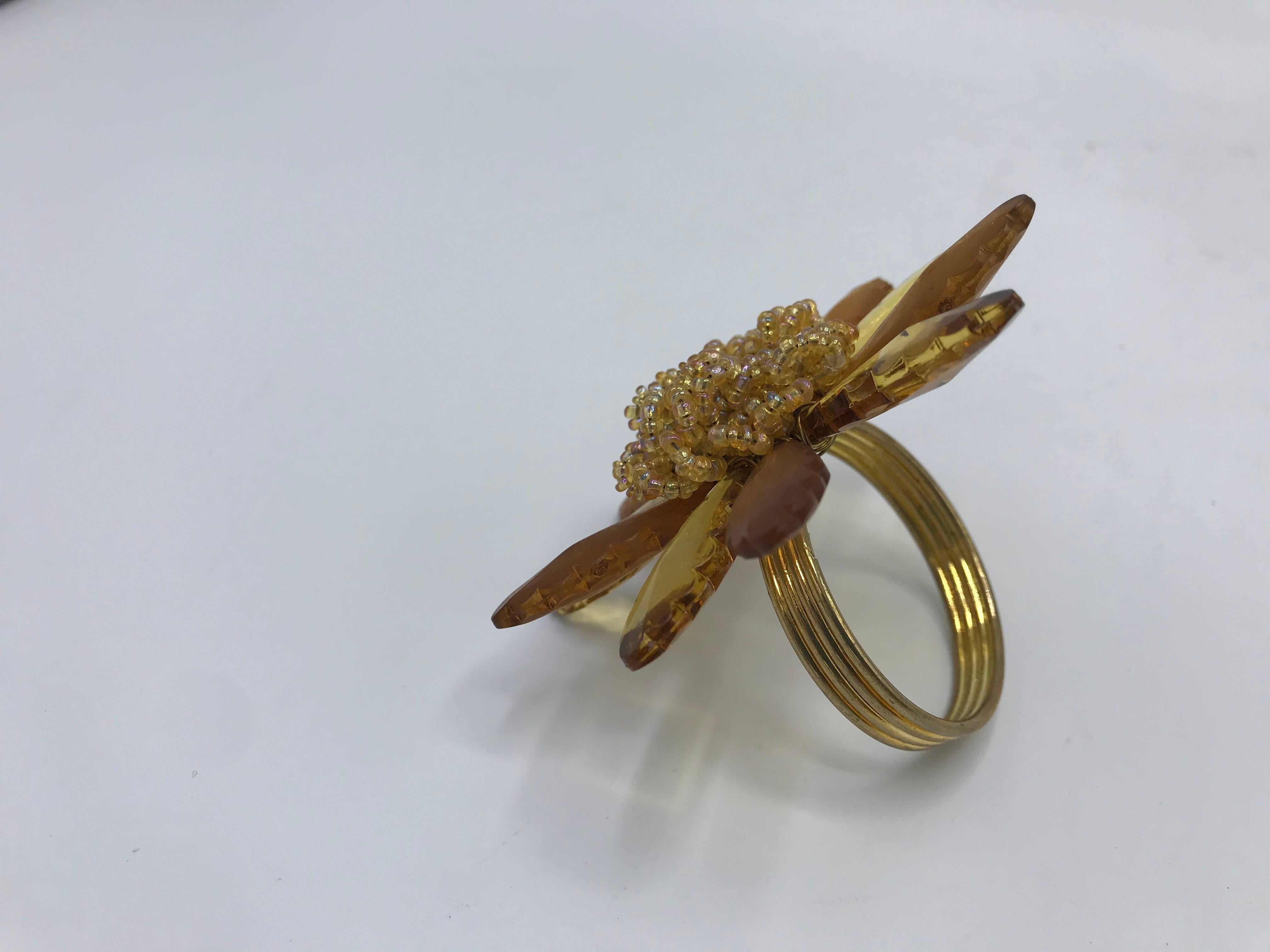 1970s Italian Gold-Tone Beaded Floral Motif Napkin Rings, Set of 12 2