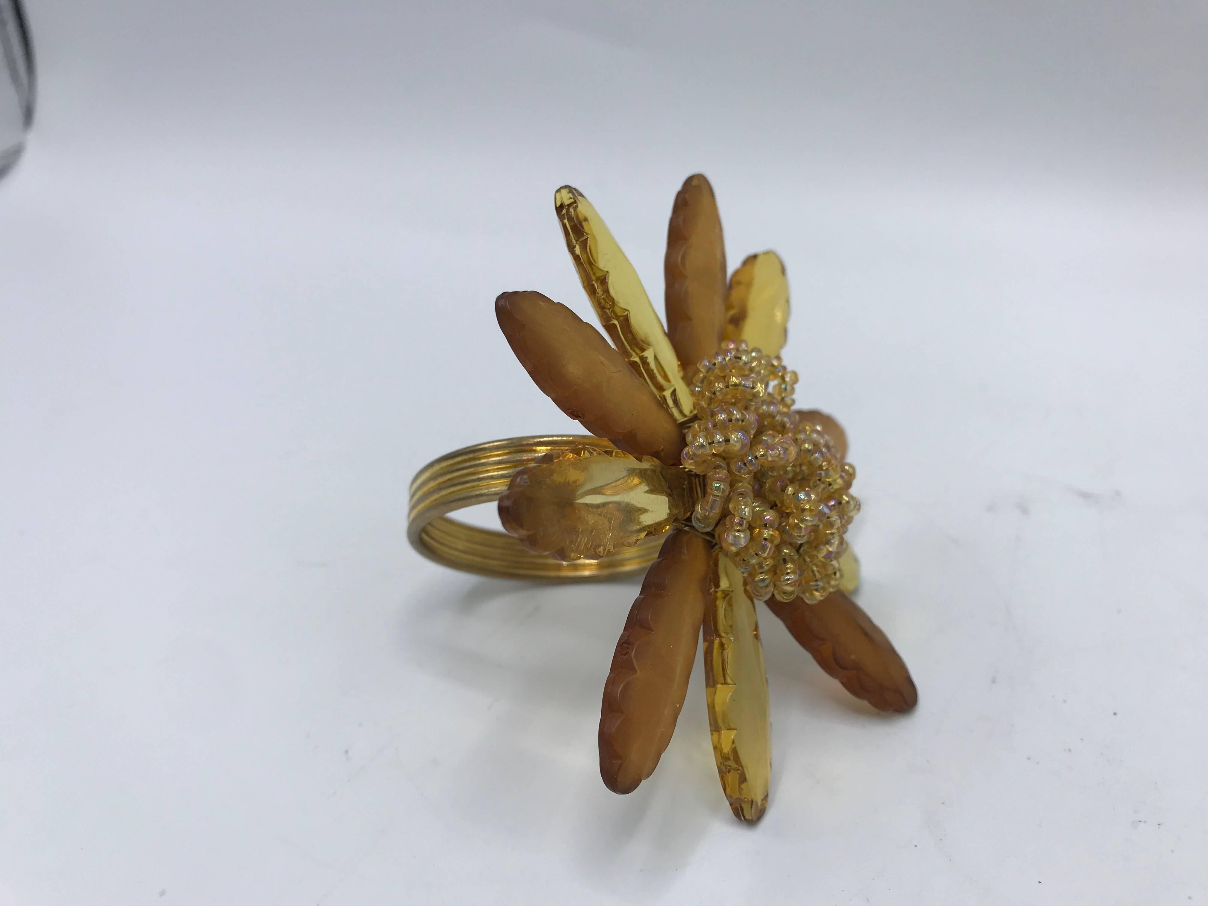 1970s Italian Gold-Tone Beaded Floral Motif Napkin Rings, Set of 12 In Excellent Condition In Richmond, VA